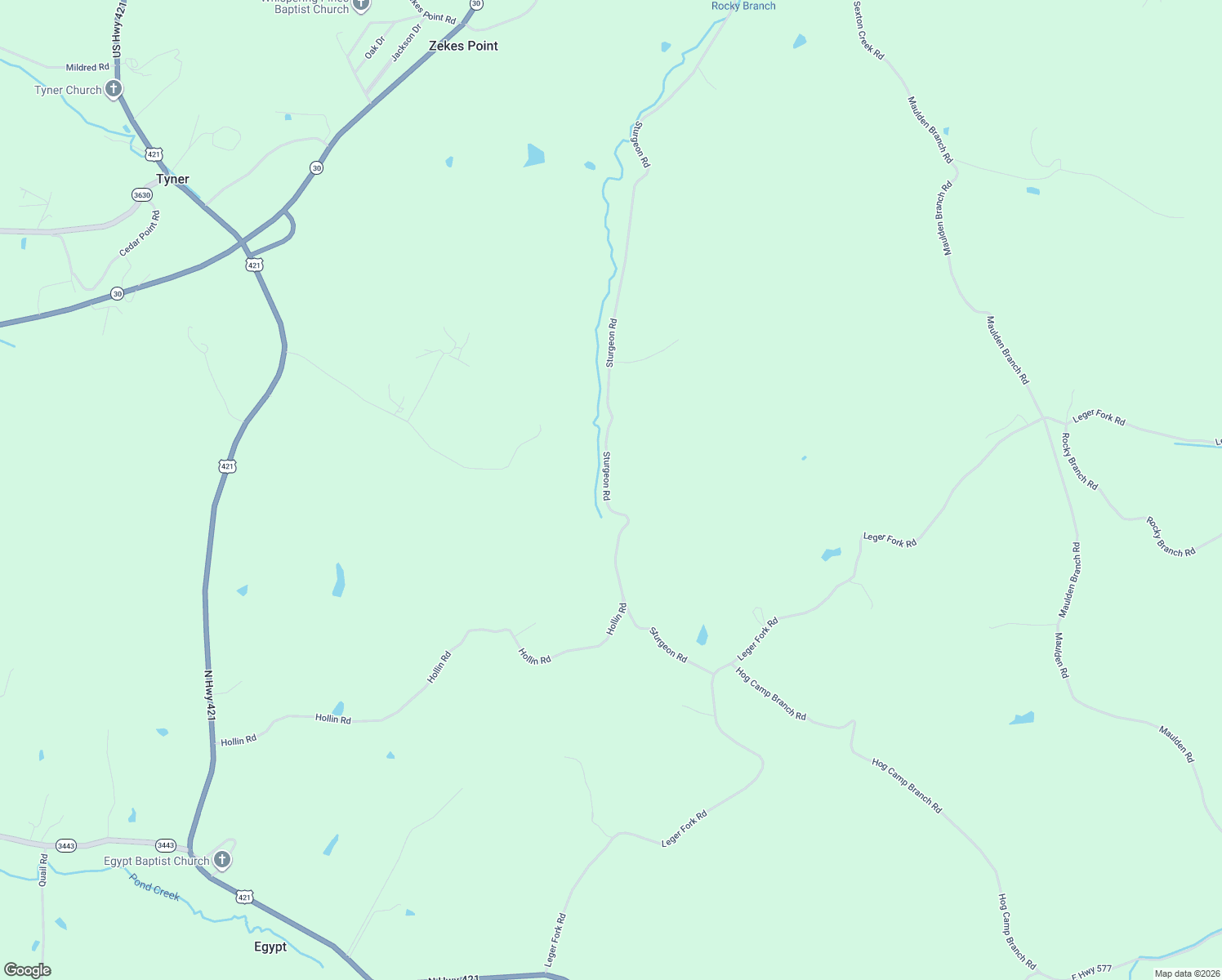 map of restaurants, bars, coffee shops, grocery stores, and more near Sturgeon Road in Tyner