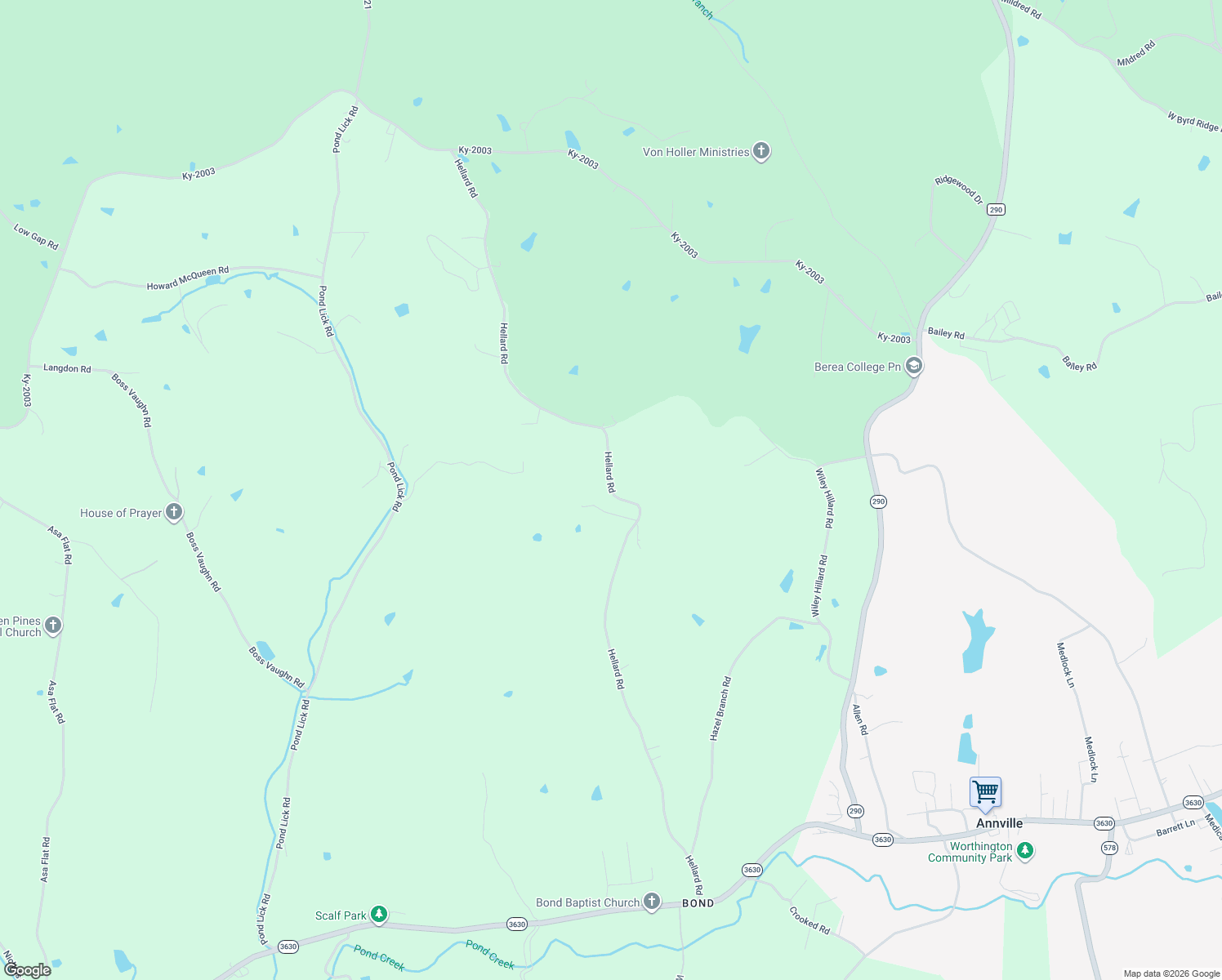 map of restaurants, bars, coffee shops, grocery stores, and more near Hellard Road in McKee