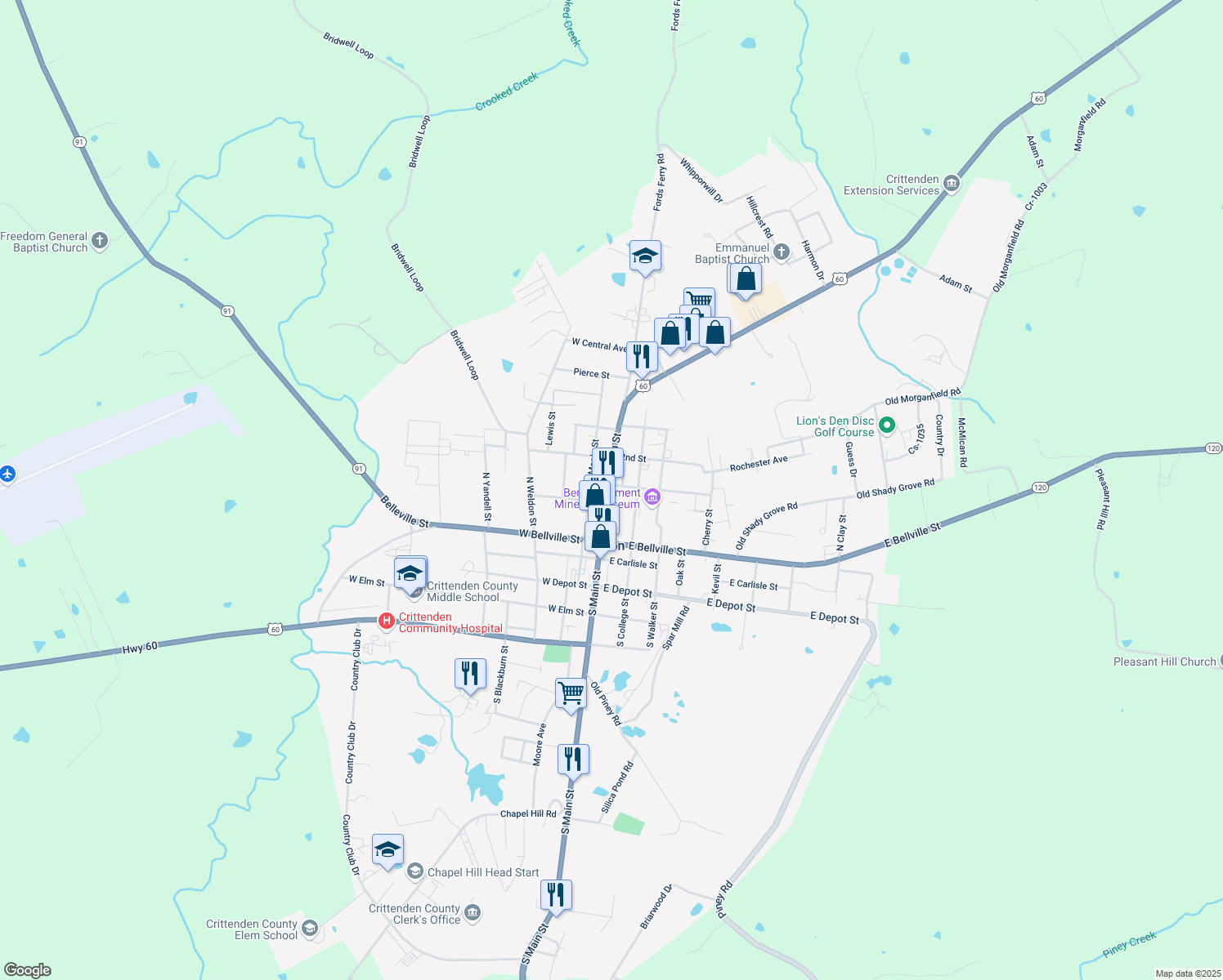map of restaurants, bars, coffee shops, grocery stores, and more near 198 1st Street in Marion