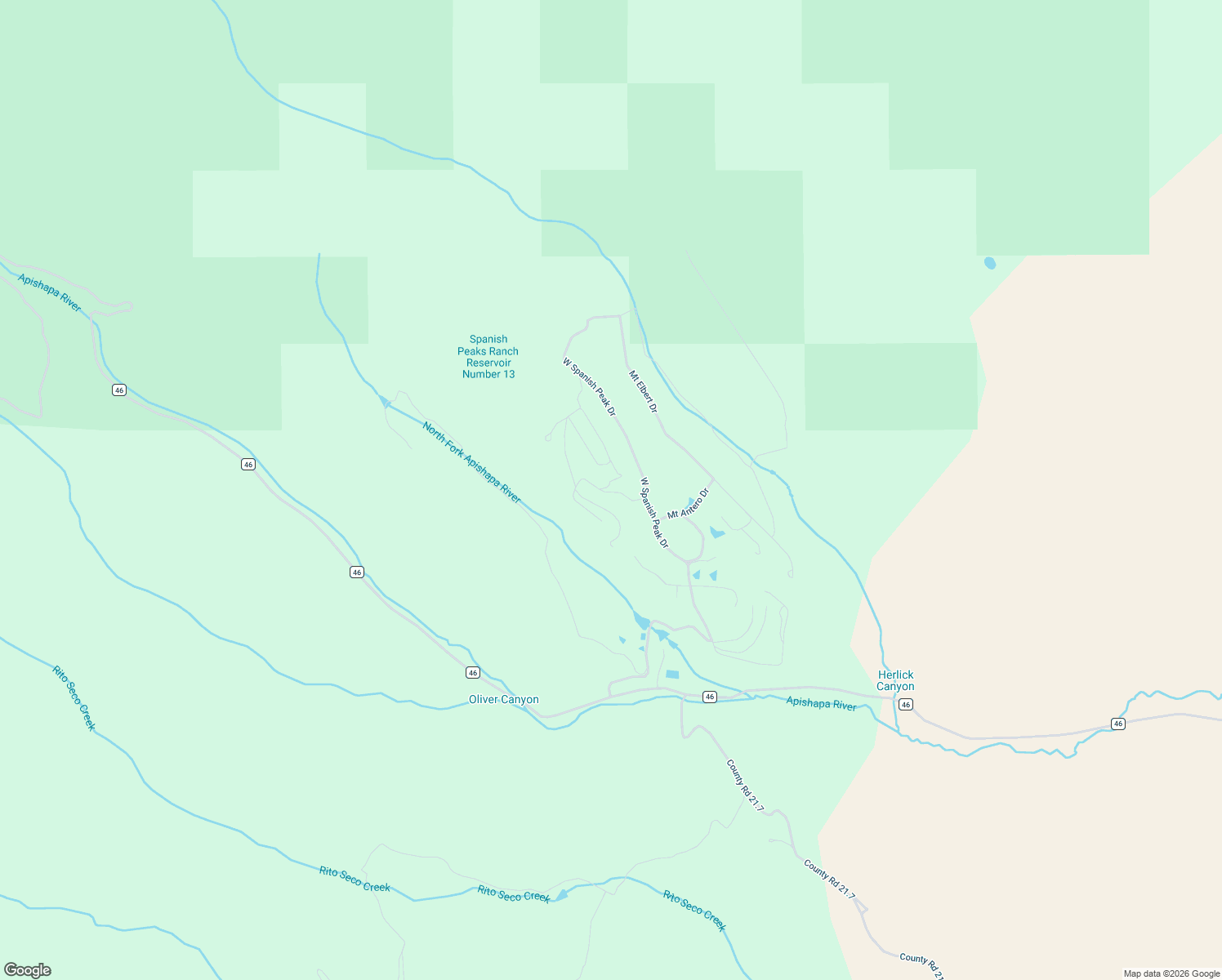 map of restaurants, bars, coffee shops, grocery stores, and more near Windy Ridge Road in Aguilar