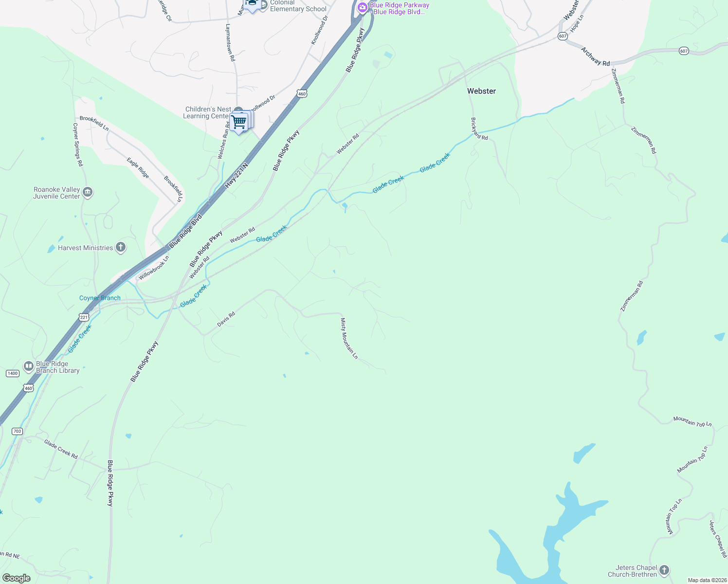 map of restaurants, bars, coffee shops, grocery stores, and more near 299 White Tail Dr in Roanoke