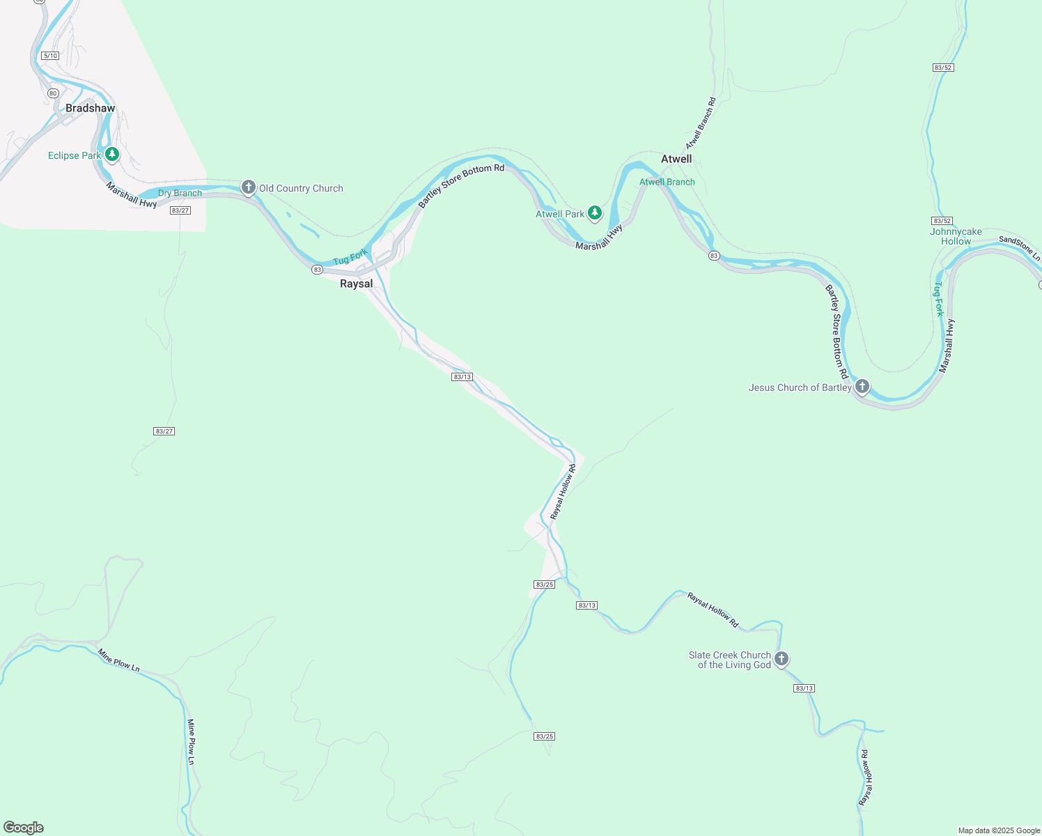 map of restaurants, bars, coffee shops, grocery stores, and more near Raysal Hollow Road in McDowell
