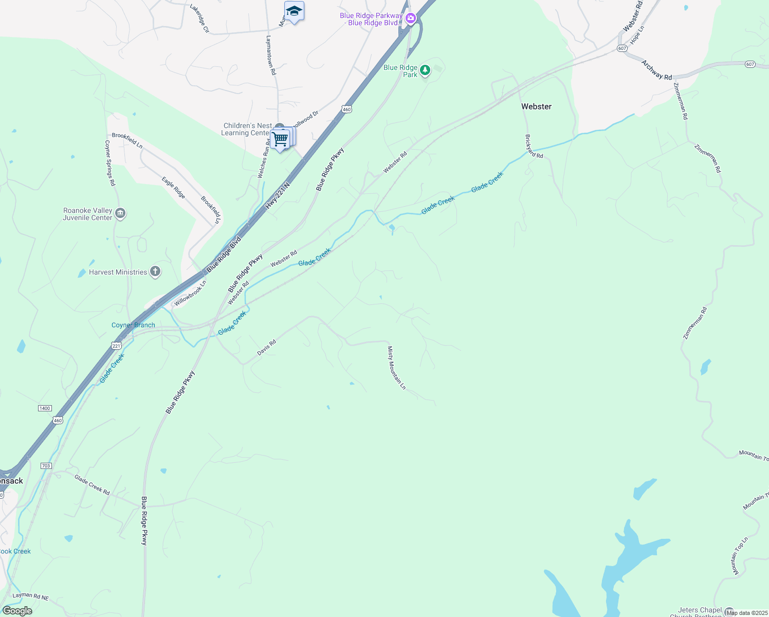 map of restaurants, bars, coffee shops, grocery stores, and more near 84 White Tail Drive in Roanoke
