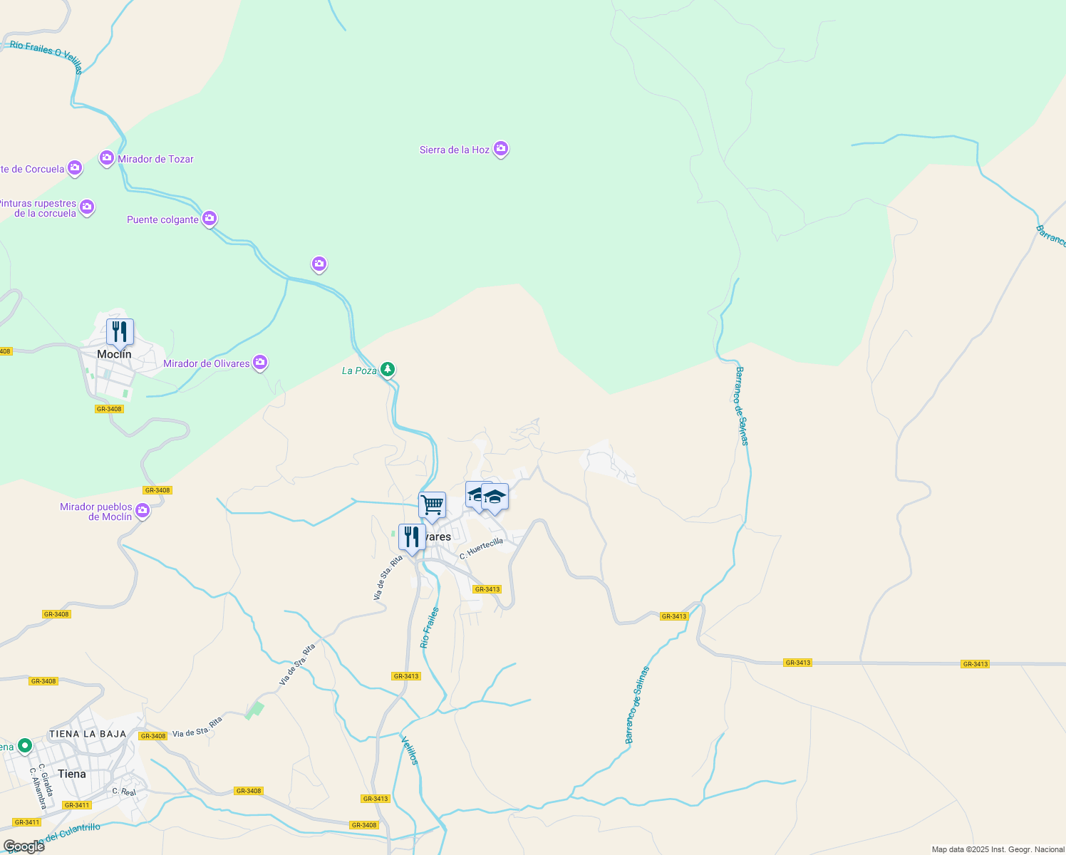 map of restaurants, bars, coffee shops, grocery stores, and more near 10 Barrio Yesares Bajo Ag Olivares in Moclín