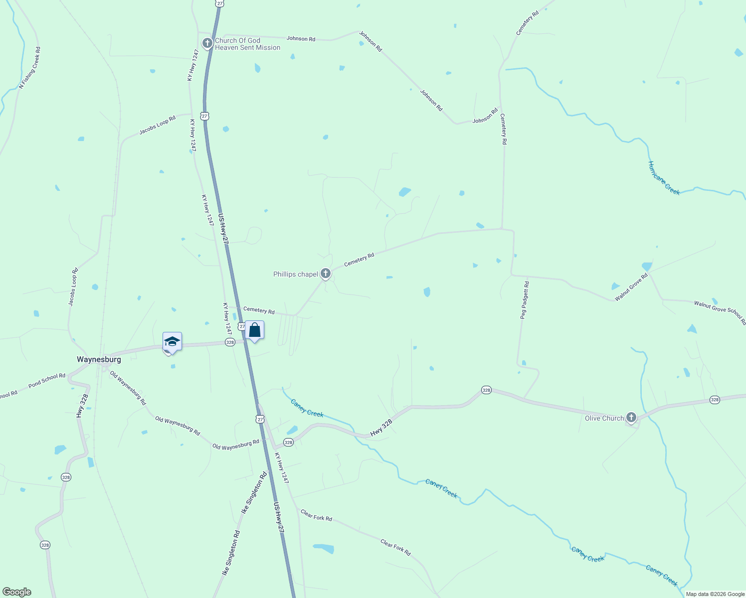 map of restaurants, bars, coffee shops, grocery stores, and more near 250 Joey Lane in Waynesburg