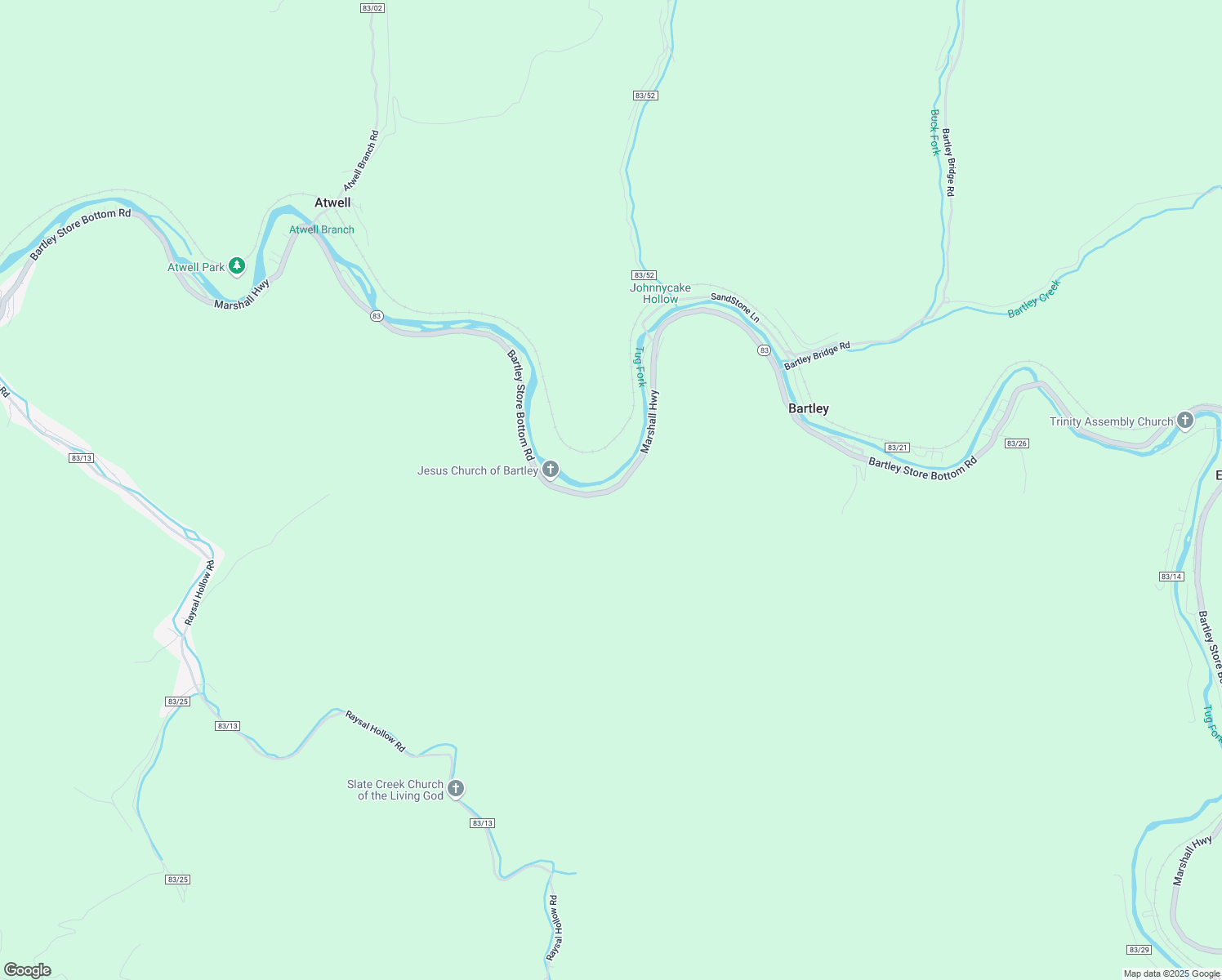 map of restaurants, bars, coffee shops, grocery stores, and more near Bartley Store Bottom Road in Raysal