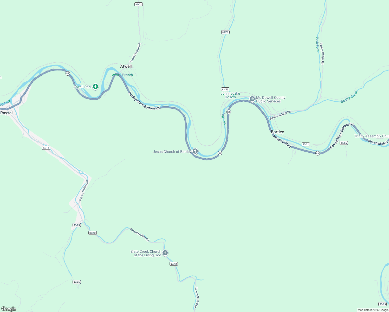map of restaurants, bars, coffee shops, grocery stores, and more near Bartley Store Bottom Rd in McDowell