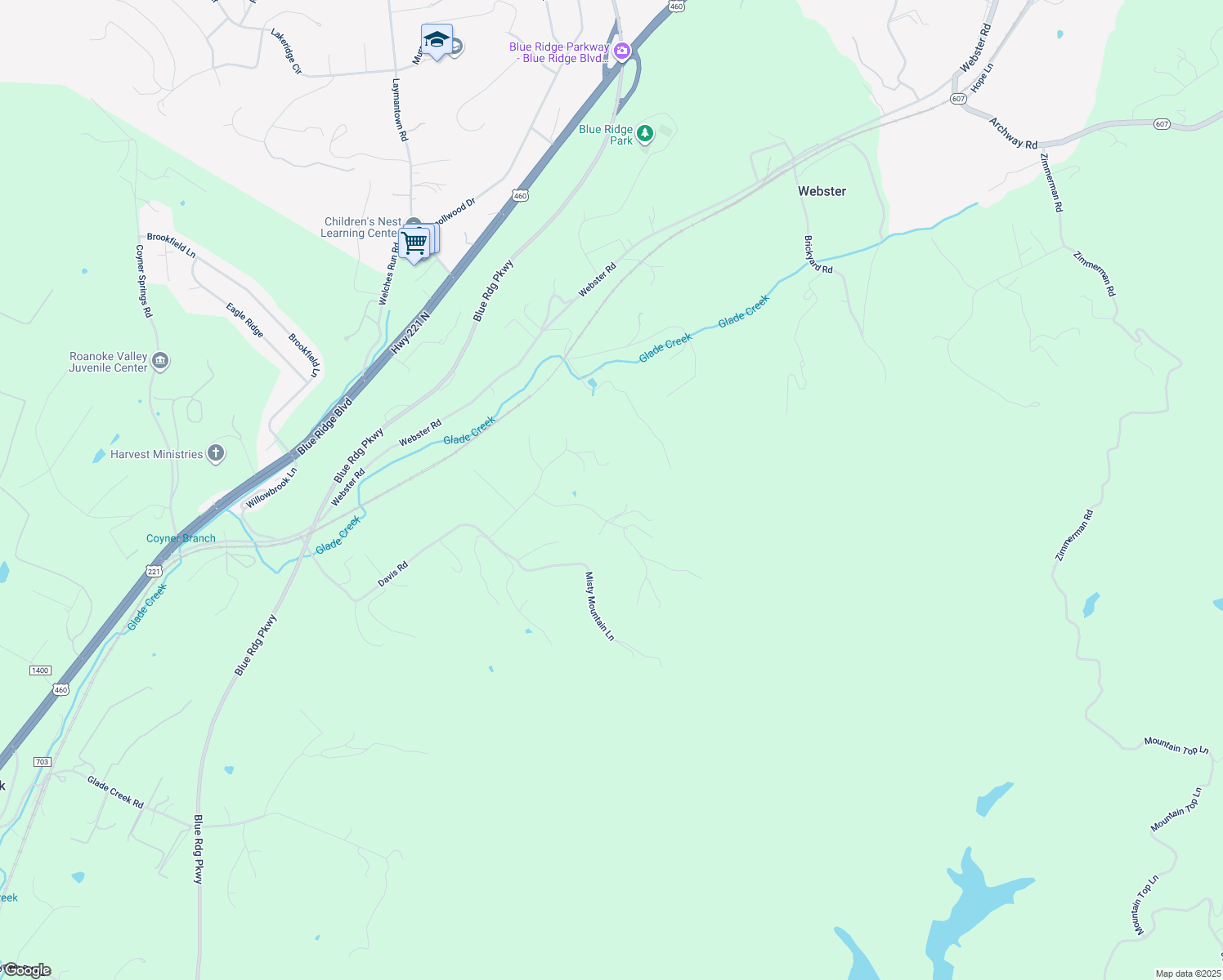 map of restaurants, bars, coffee shops, grocery stores, and more near 187 White Tail Drive in Roanoke