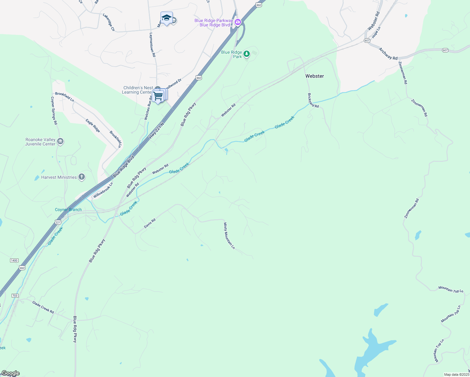 map of restaurants, bars, coffee shops, grocery stores, and more near 187 White Tail Drive in Roanoke