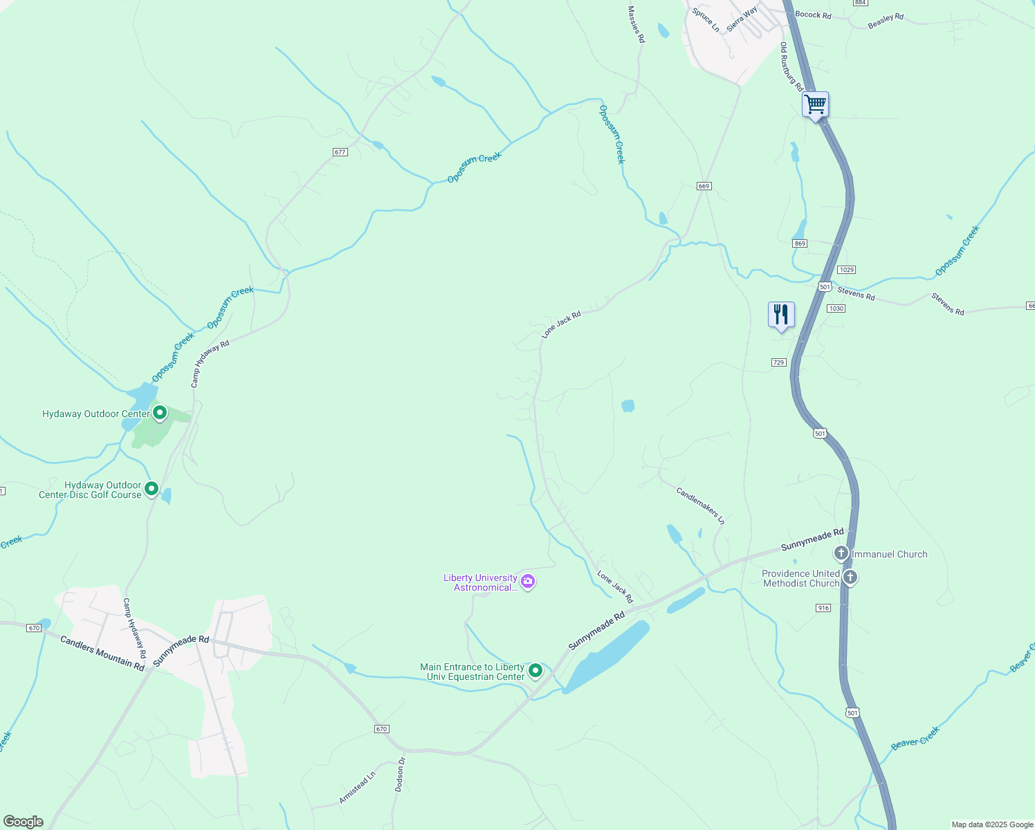 map of restaurants, bars, coffee shops, grocery stores, and more near 790 Lone Jack Road in Lynchburg