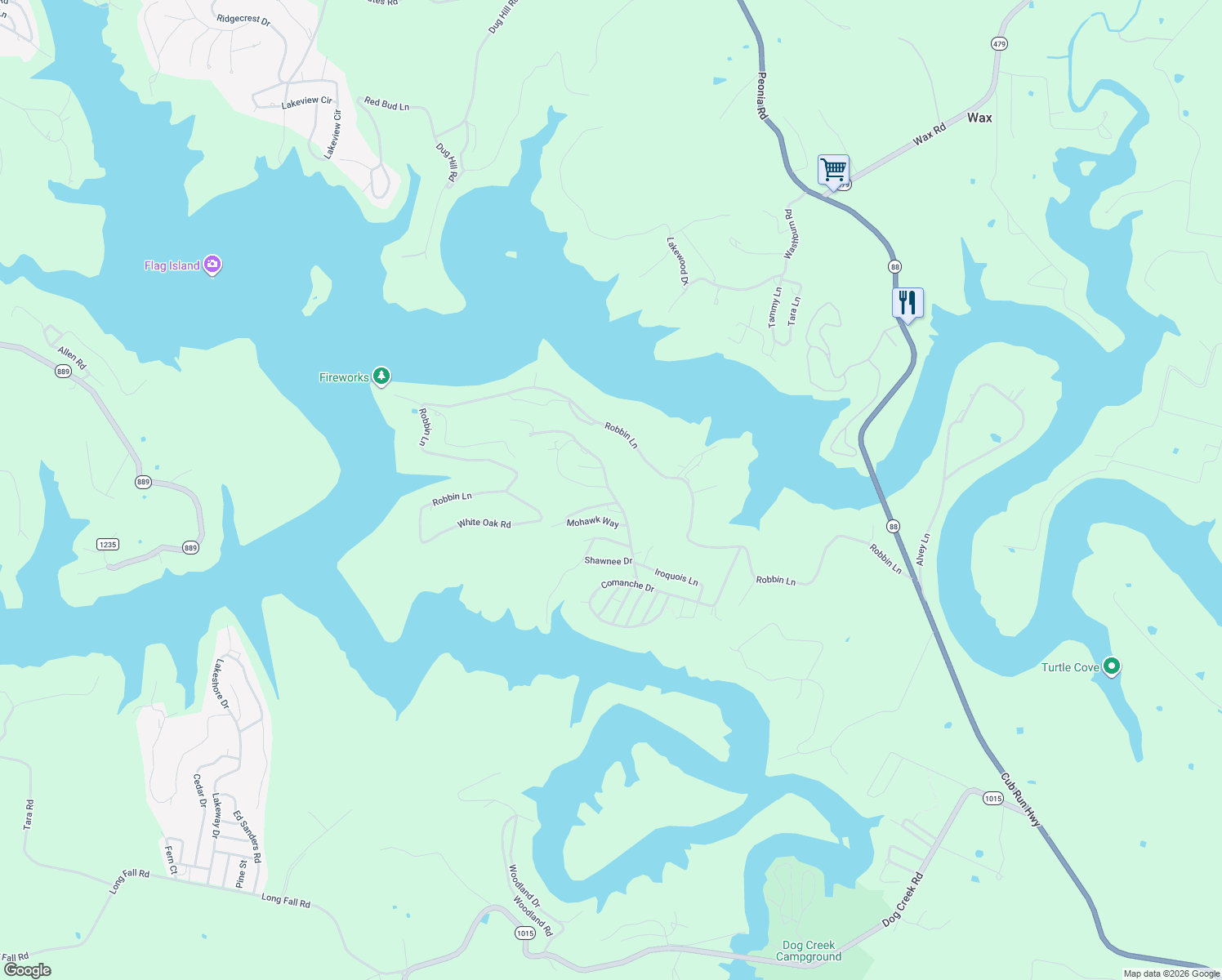 map of restaurants, bars, coffee shops, grocery stores, and more near Cherokee Rd in Cub Run