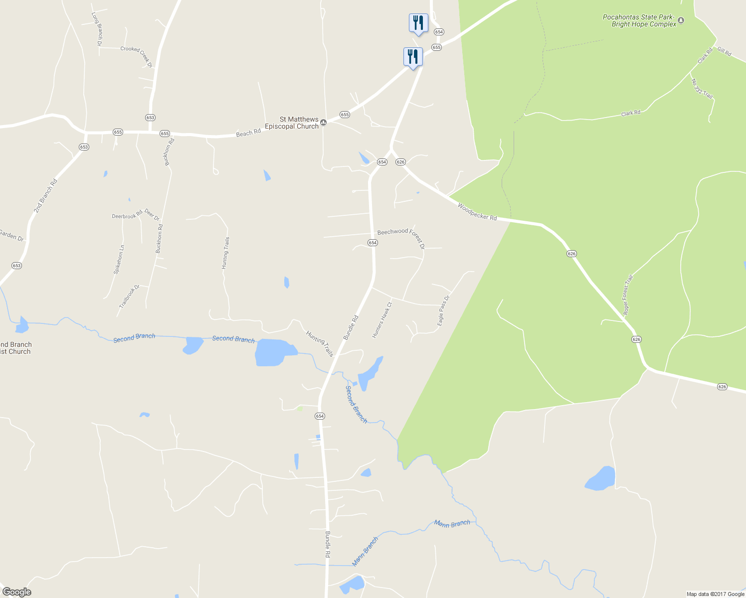 map of restaurants, bars, coffee shops, grocery stores, and more near 12001 Bundle Road in Chesterfield