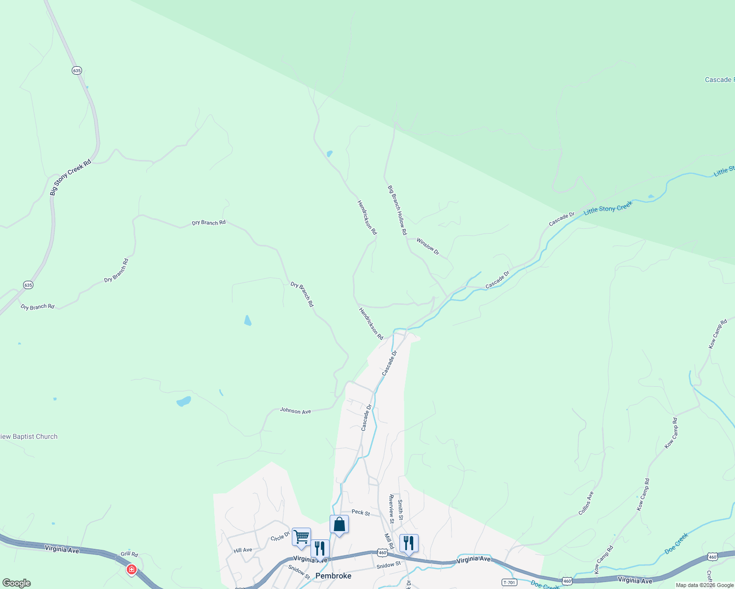 map of restaurants, bars, coffee shops, grocery stores, and more near 241 Hendrickson Road in Pembroke