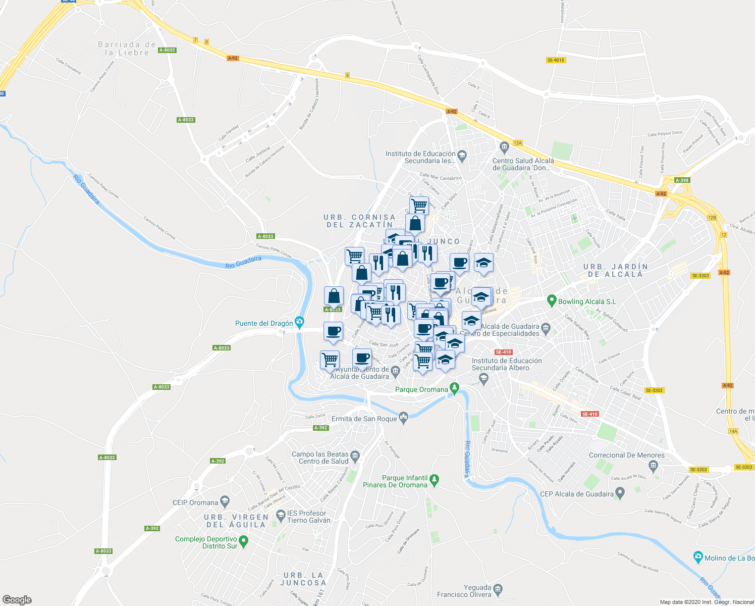 map of restaurants, bars, coffee shops, grocery stores, and more near 13 Calle Joaquín Vals Sevillano in Alcalá de Guadaíra