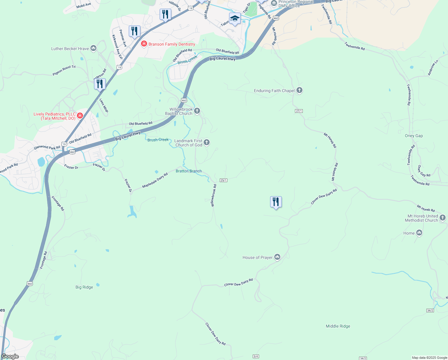 map of restaurants, bars, coffee shops, grocery stores, and more near 115 Belcher Lane in Princeton