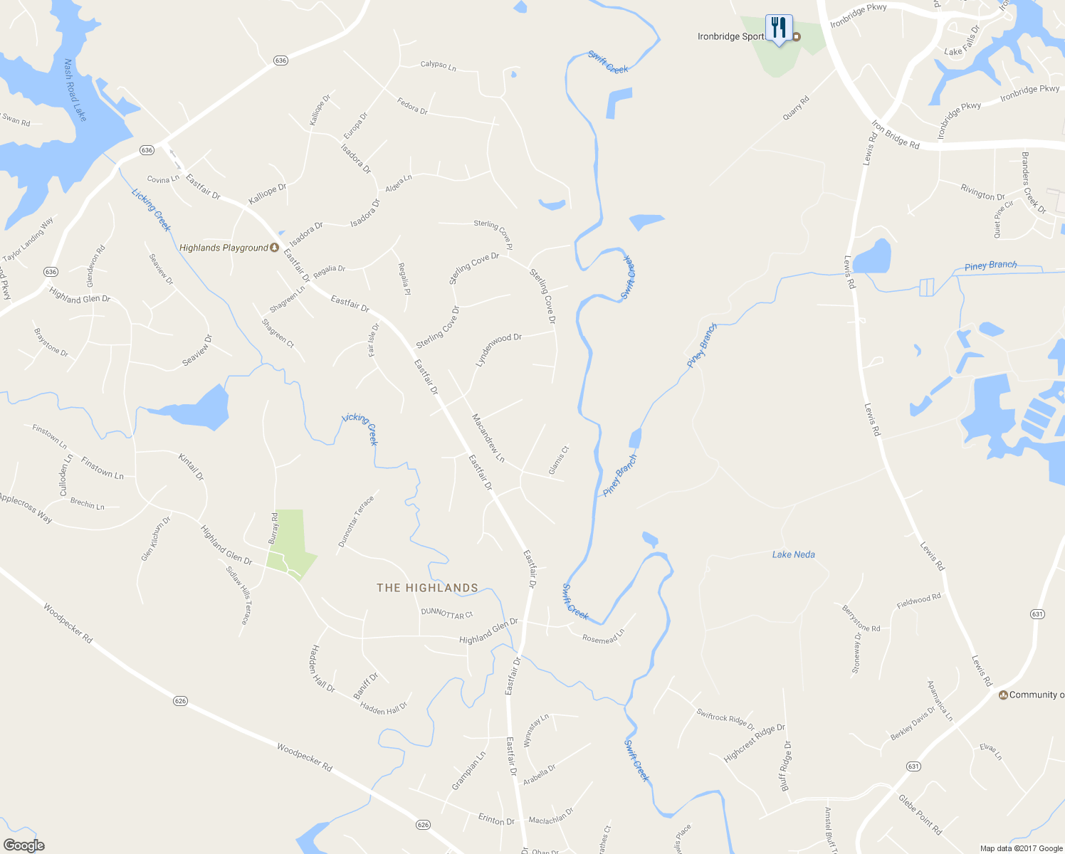 map of restaurants, bars, coffee shops, grocery stores, and more near 8212 Macandrew Place in Chesterfield