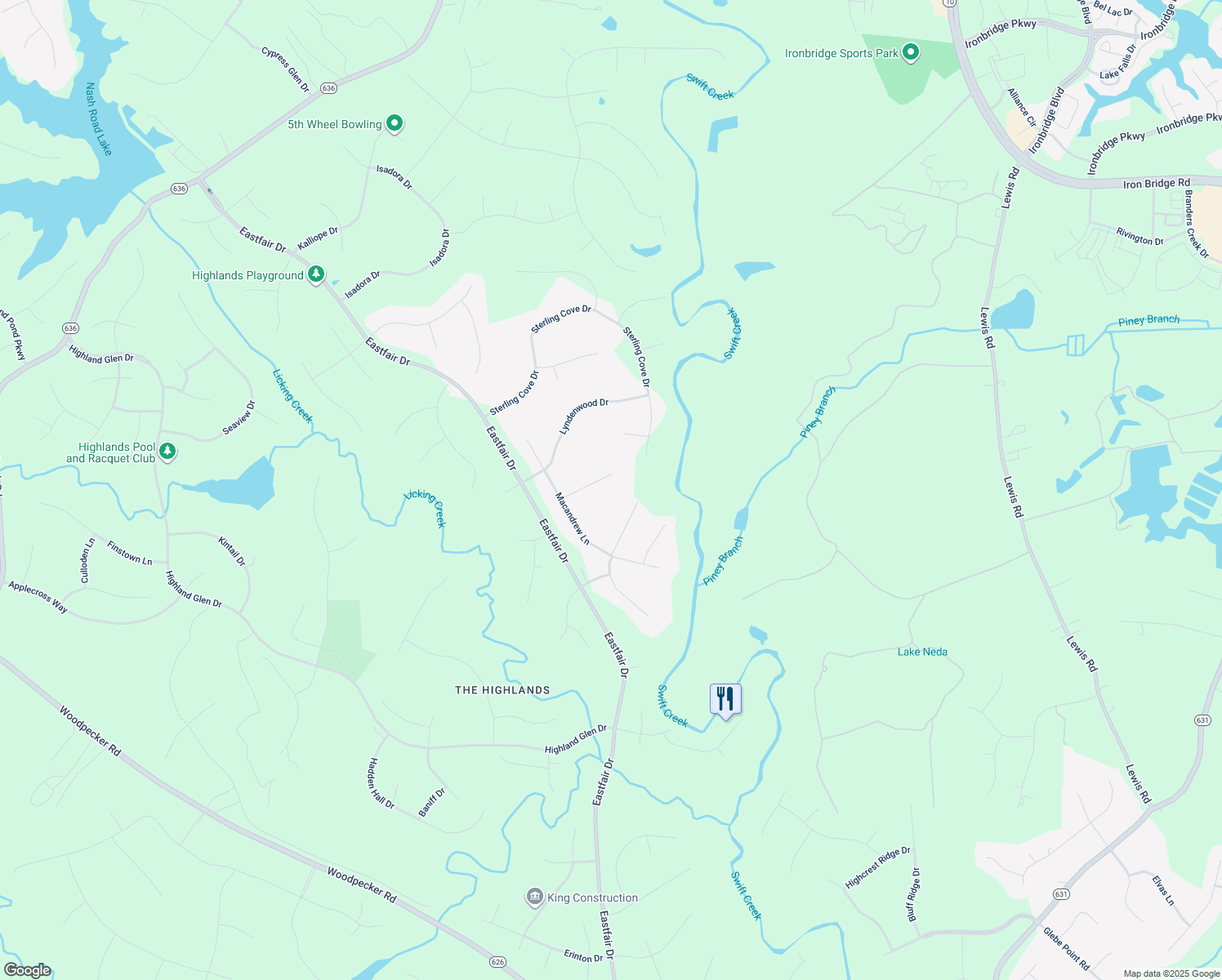 map of restaurants, bars, coffee shops, grocery stores, and more near 8215 Macandrew Court in Chesterfield