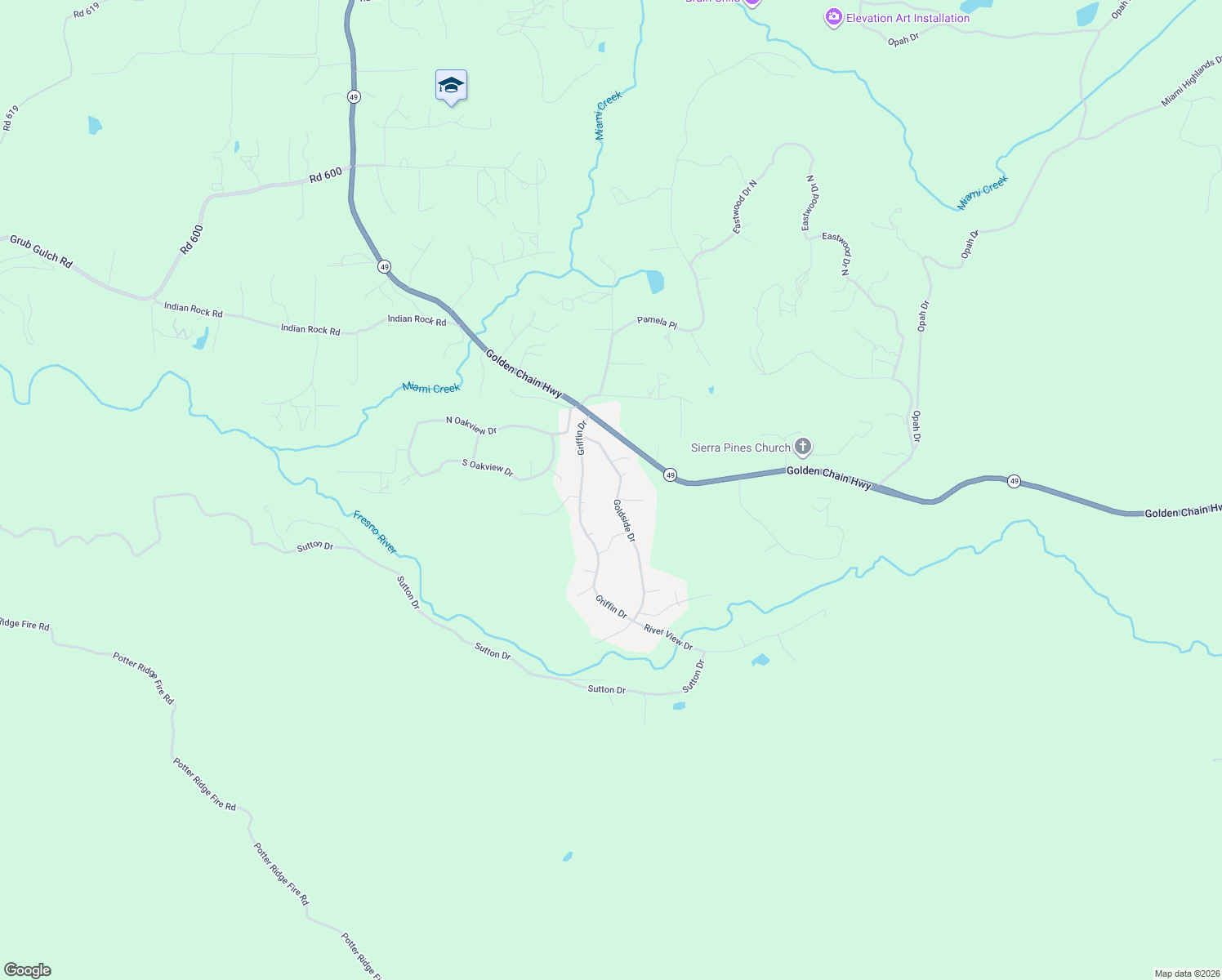 map of restaurants, bars, coffee shops, grocery stores, and more near 40728 Goldside Drive in Oakhurst