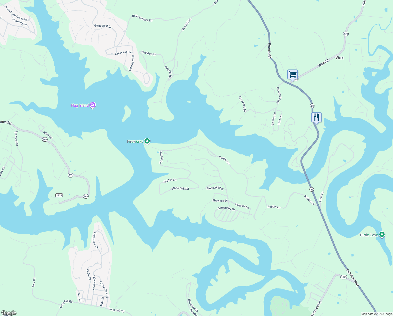 map of restaurants, bars, coffee shops, grocery stores, and more near Cherokee Road in Cub Run