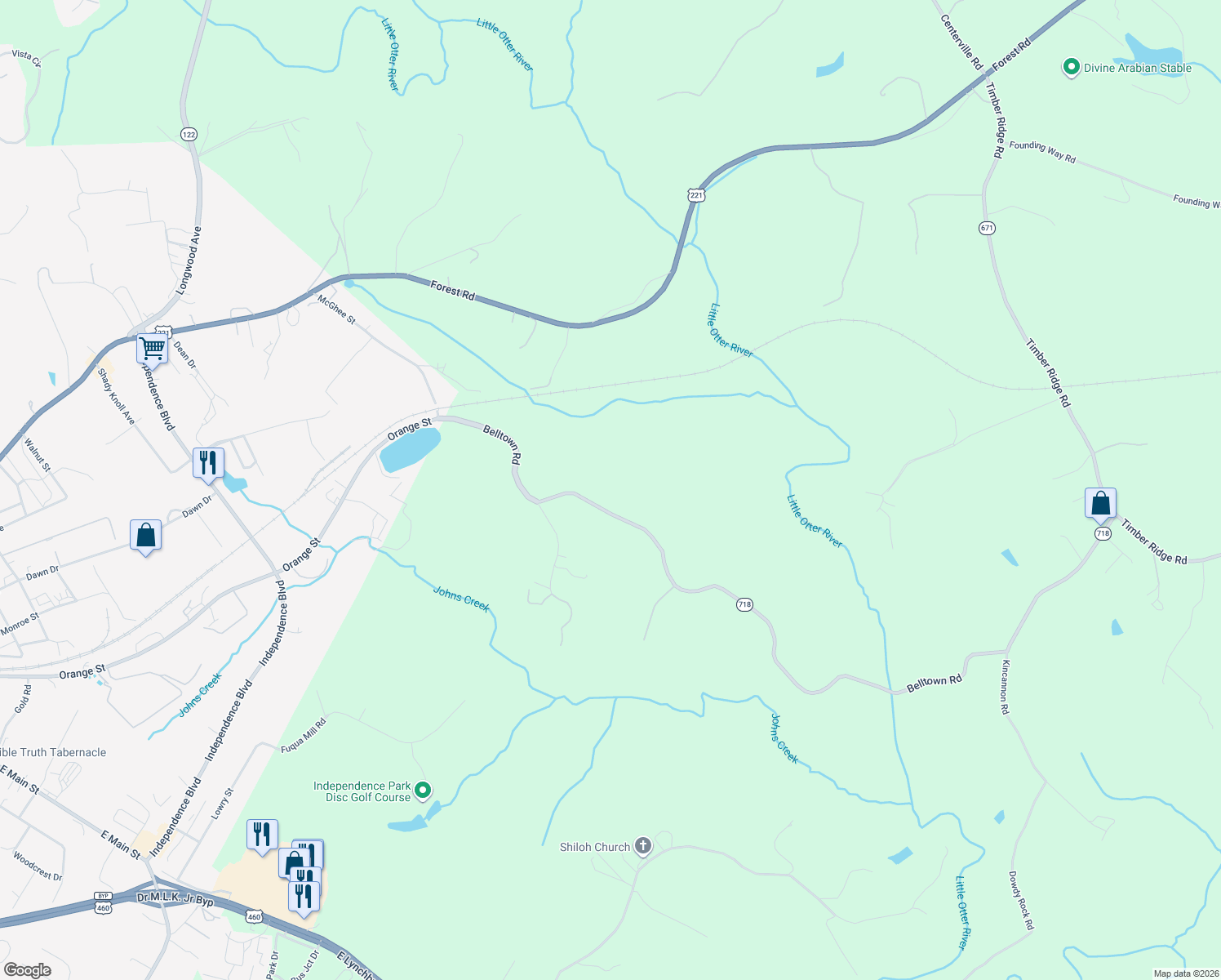 map of restaurants, bars, coffee shops, grocery stores, and more near 1612 Belltown Road in Bedford