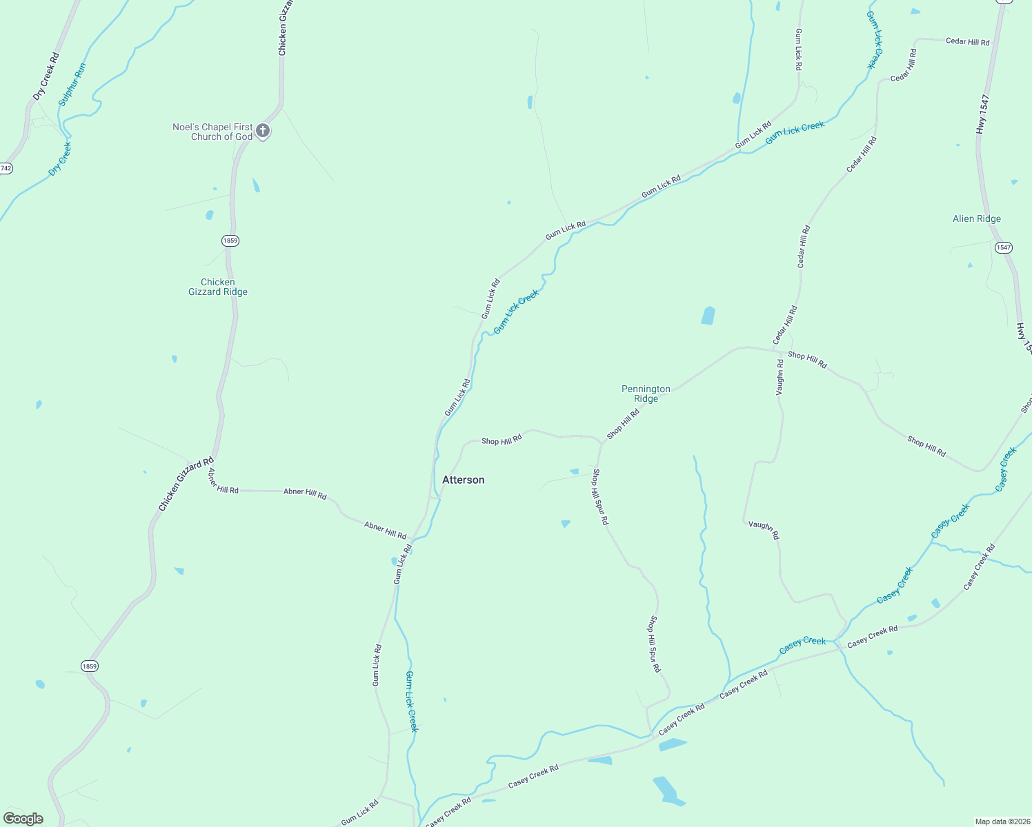 map of restaurants, bars, coffee shops, grocery stores, and more near 2150 Shop Hill Road in Liberty