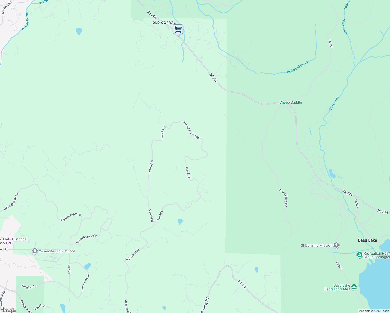 map of restaurants, bars, coffee shops, grocery stores, and more near 40882 Jean Road East in Oakhurst