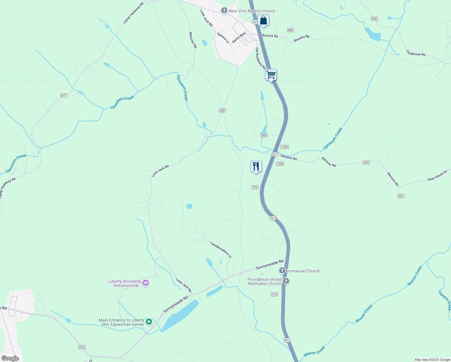 map of restaurants, bars, coffee shops, grocery stores, and more near 369 Pleasant Hill Road in Lynchburg