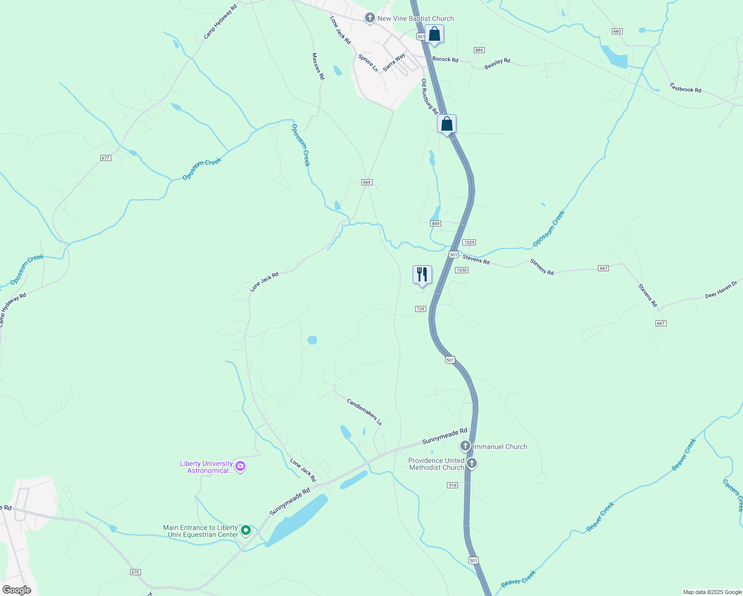 map of restaurants, bars, coffee shops, grocery stores, and more near 369 Pleasant Hill Road in Lynchburg