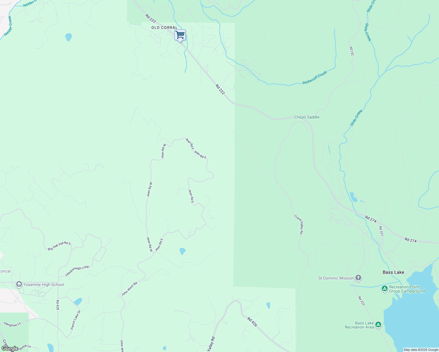 map of restaurants, bars, coffee shops, grocery stores, and more near 40903 Jean Road East in Oakhurst