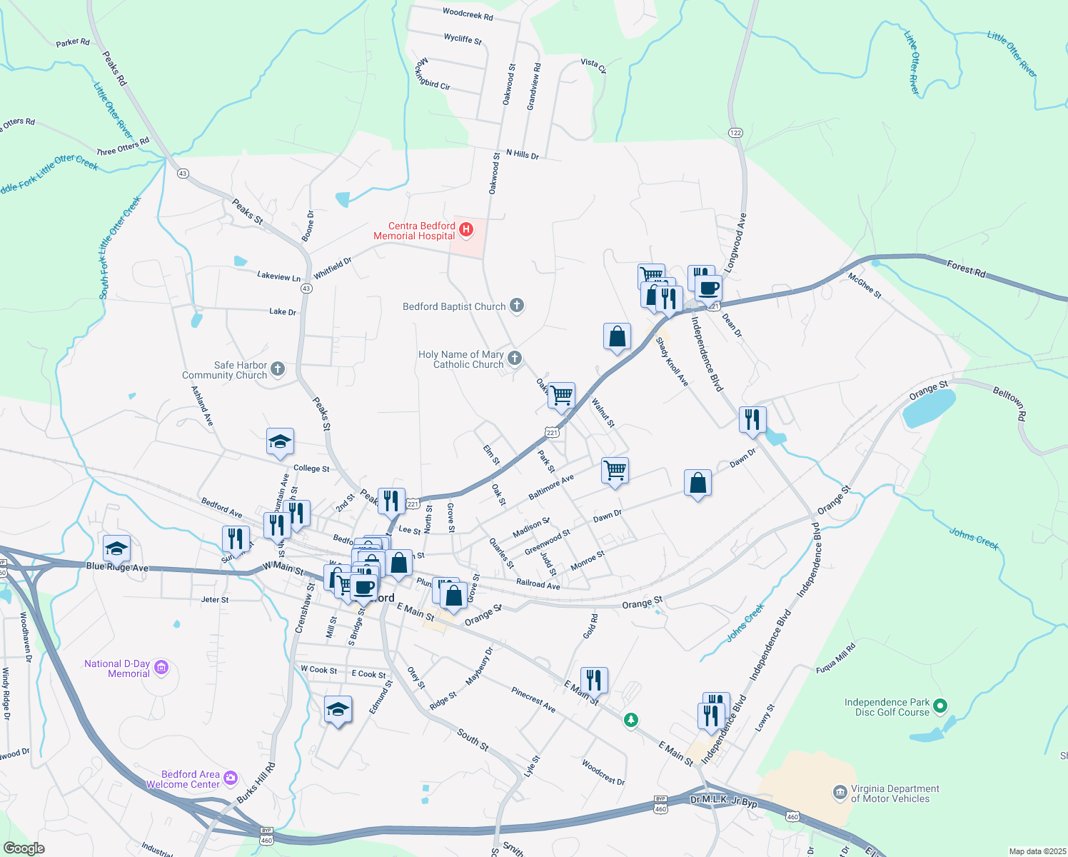 map of restaurants, bars, coffee shops, grocery stores, and more near 1105 Longwood Avenue in Bedford
