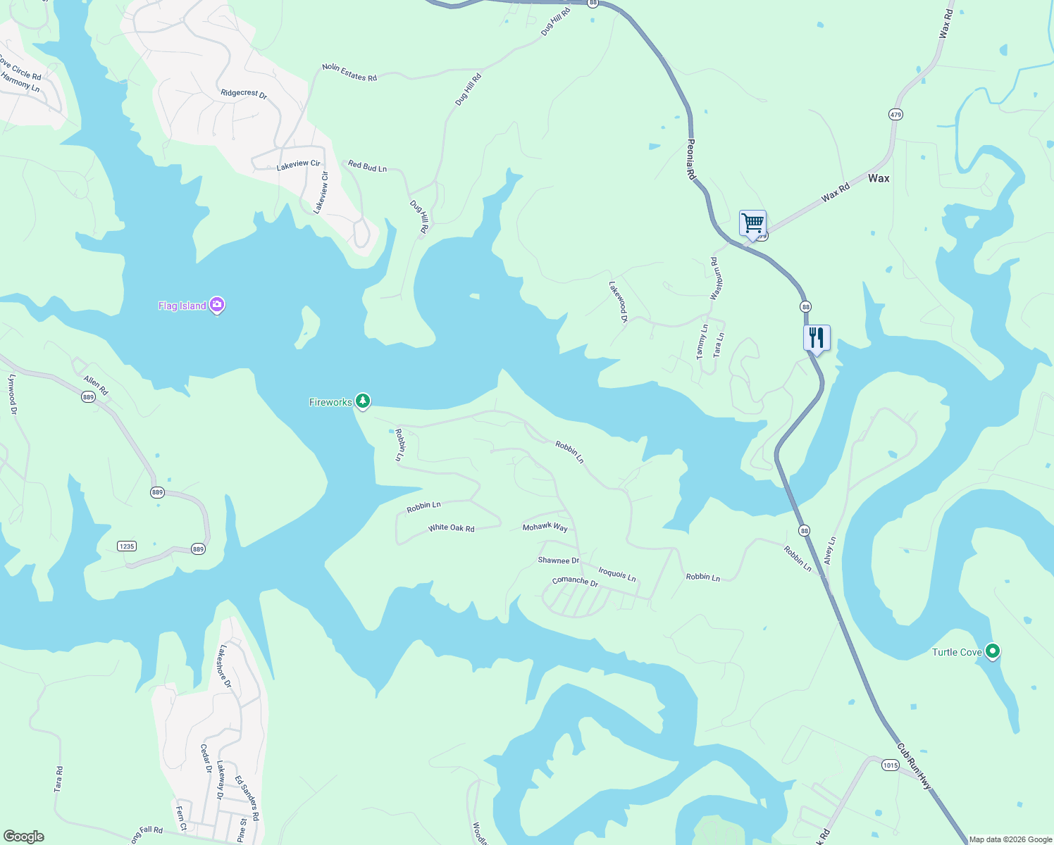 map of restaurants, bars, coffee shops, grocery stores, and more near 1436 Robbin Lane in Cub Run