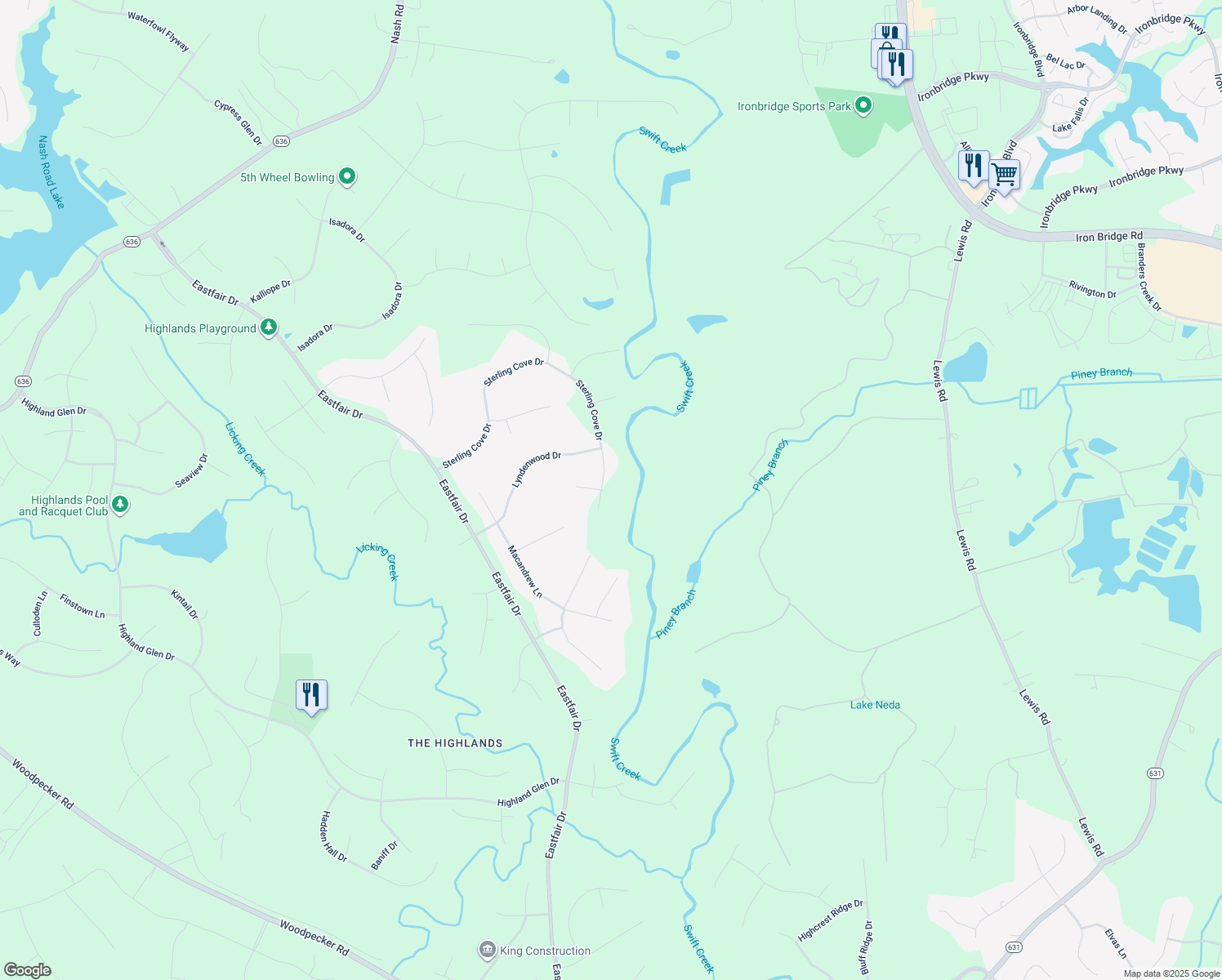 map of restaurants, bars, coffee shops, grocery stores, and more near 10700 Sterling Cove Drive in Chesterfield