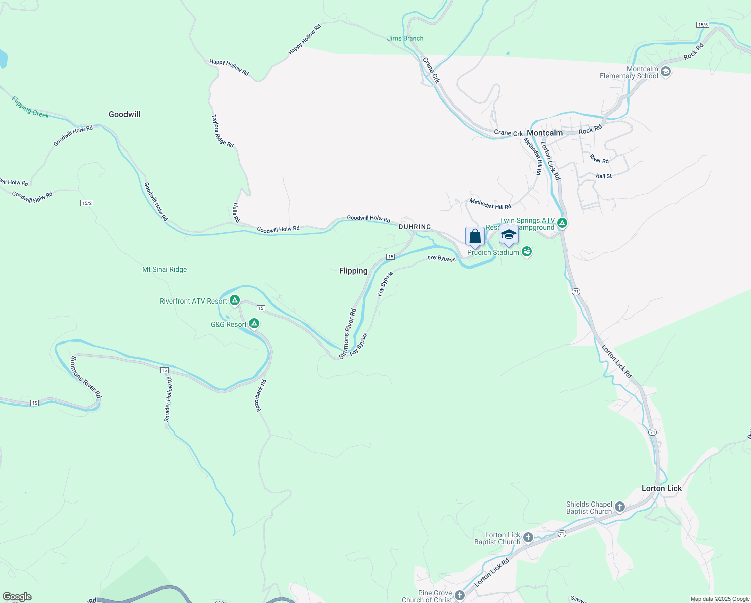 map of restaurants, bars, coffee shops, grocery stores, and more near 638 Foy Bypass in Bluefield