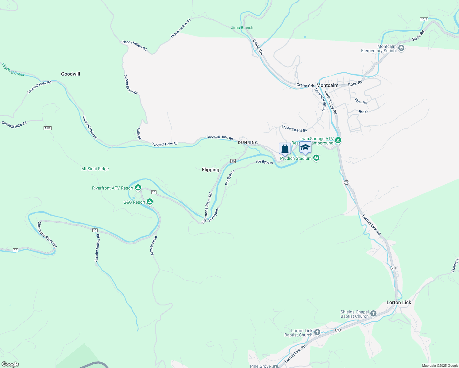 map of restaurants, bars, coffee shops, grocery stores, and more near 638 Foy Bypass in Bluefield