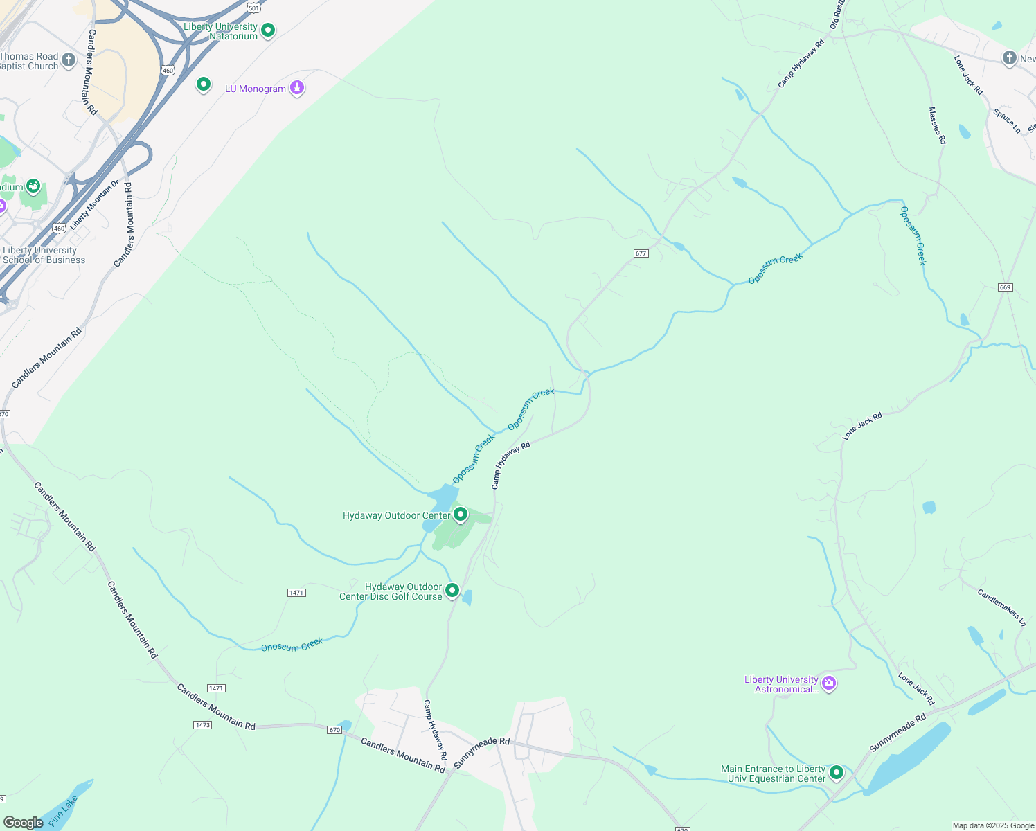 map of restaurants, bars, coffee shops, grocery stores, and more near Quiet Hills Drive in Lynchburg