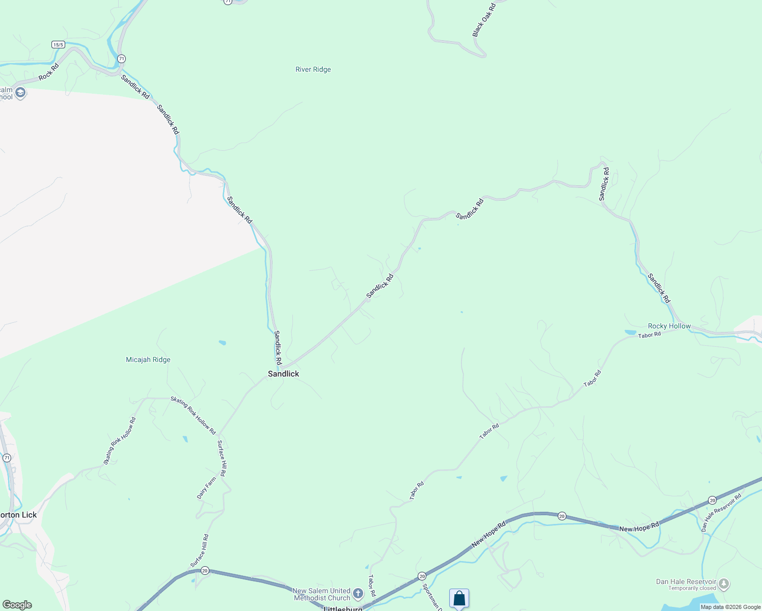 map of restaurants, bars, coffee shops, grocery stores, and more near 3791 Sandlick Road in Bluefield