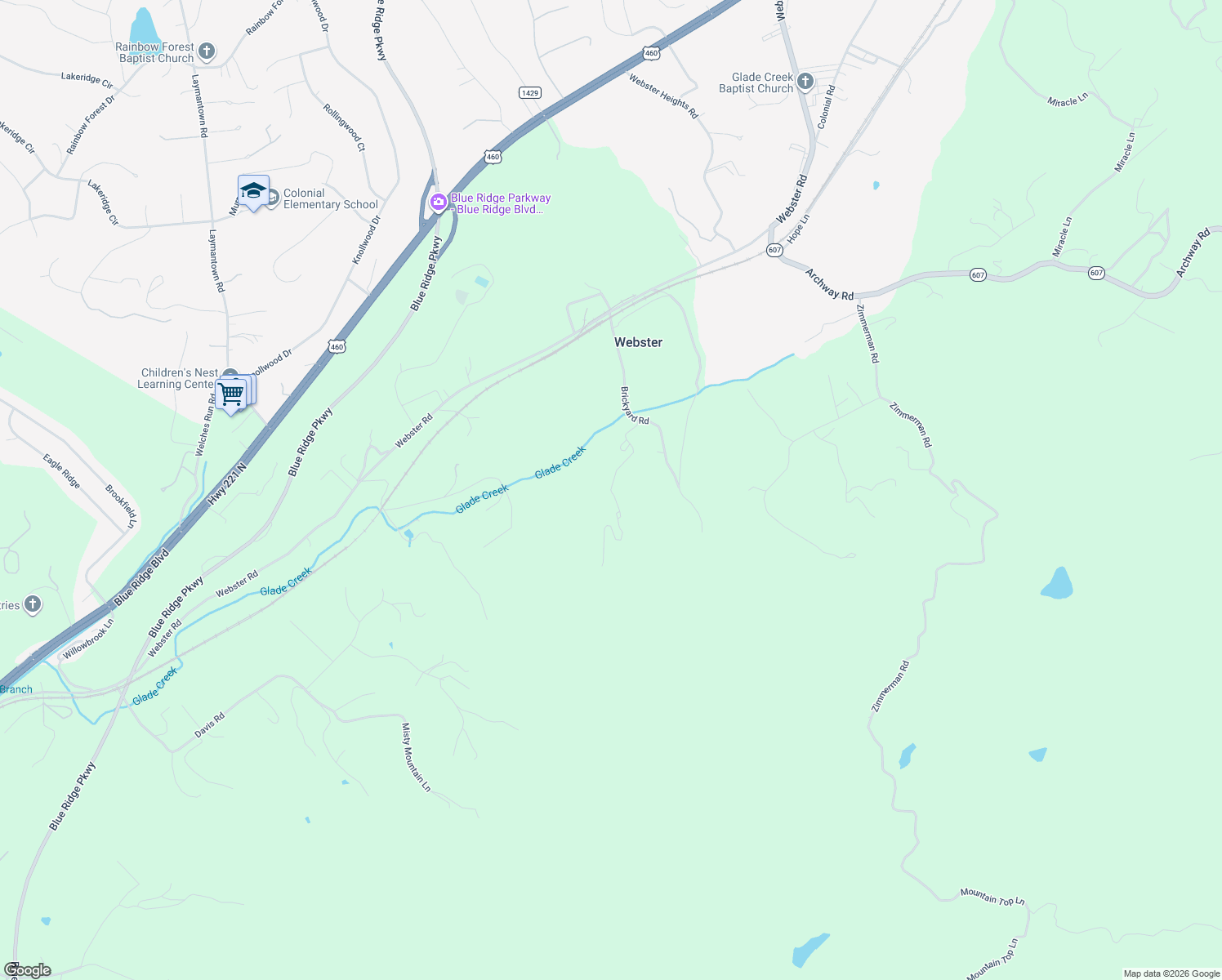 map of restaurants, bars, coffee shops, grocery stores, and more near 331 Memory Lane in Blue Ridge