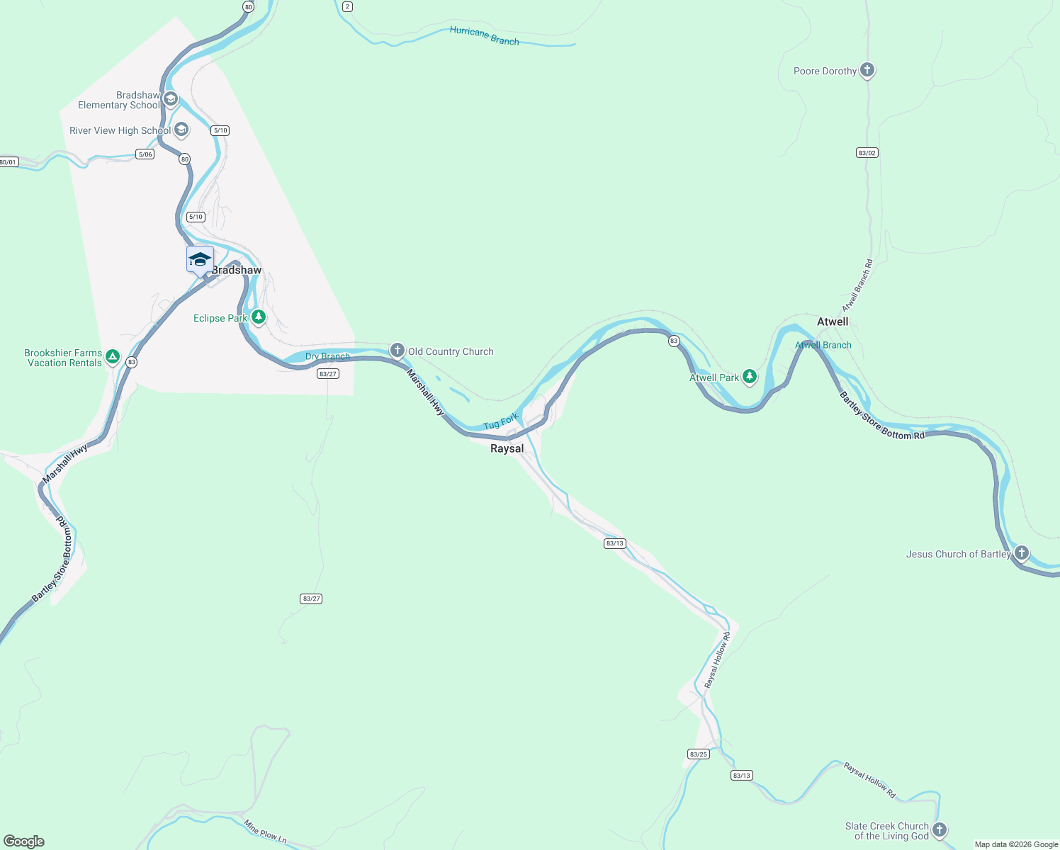 map of restaurants, bars, coffee shops, grocery stores, and more near Bartley Store Bottom Rd in McDowell