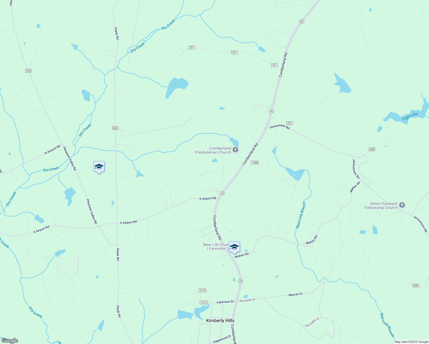 map of restaurants, bars, coffee shops, grocery stores, and more near Fletcher Drive in Farmville