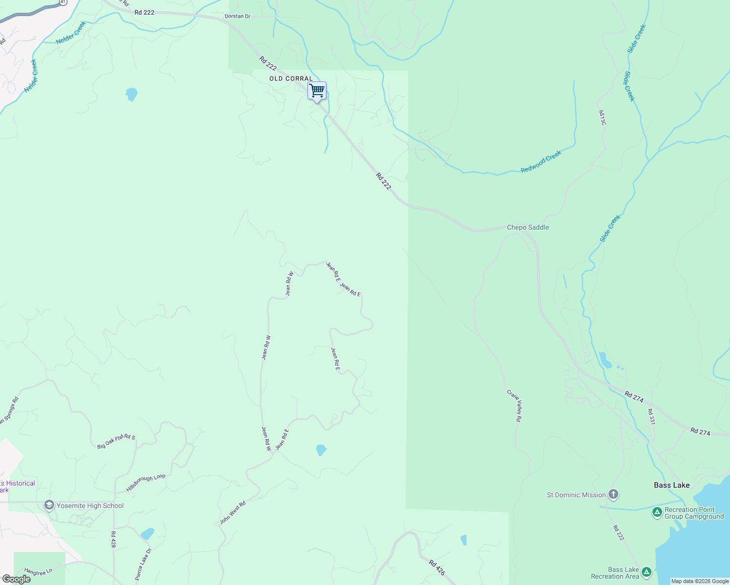 map of restaurants, bars, coffee shops, grocery stores, and more near 40970 Jean Road East in Oakhurst