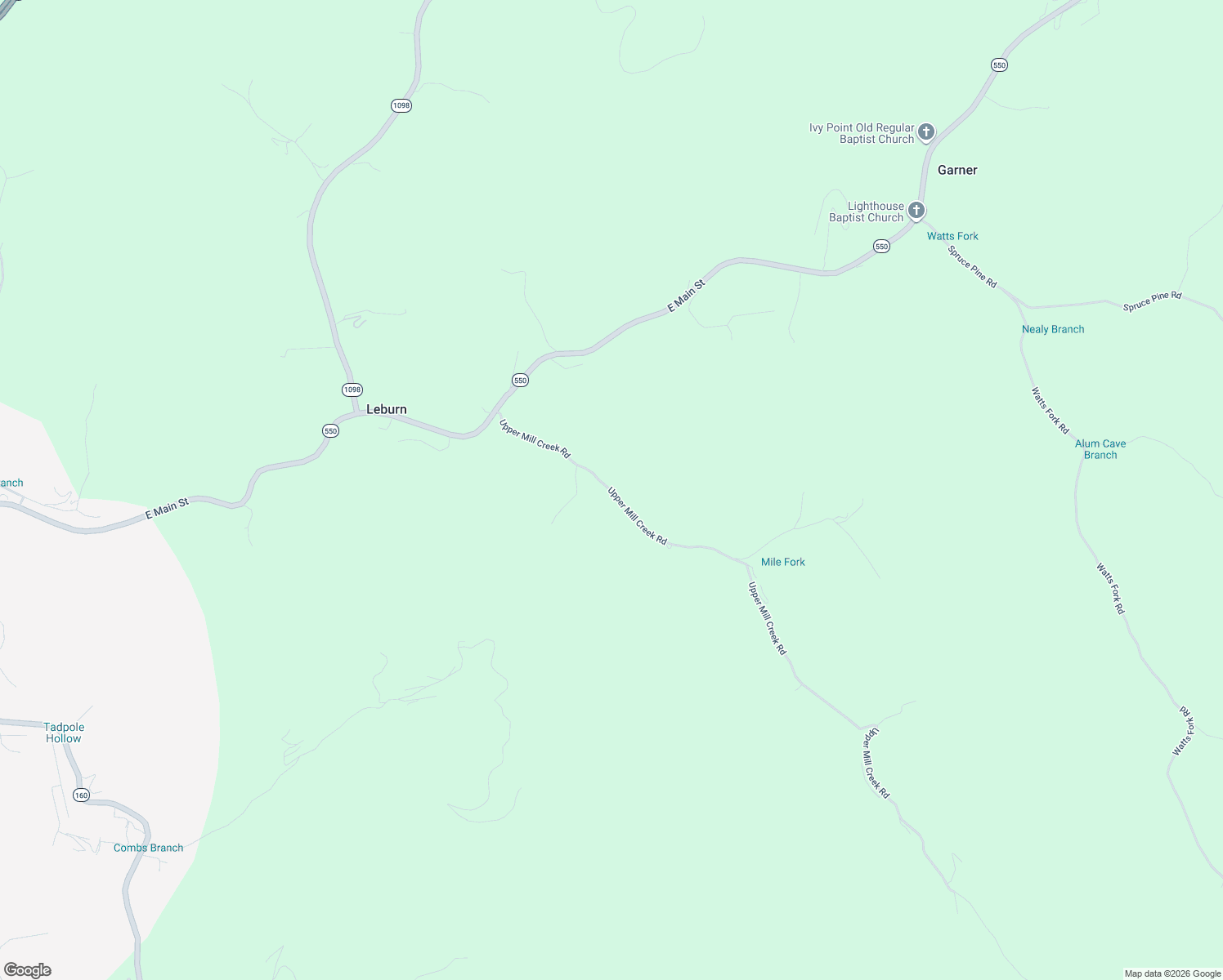 map of restaurants, bars, coffee shops, grocery stores, and more near Upper Mill Creek Road in Garner