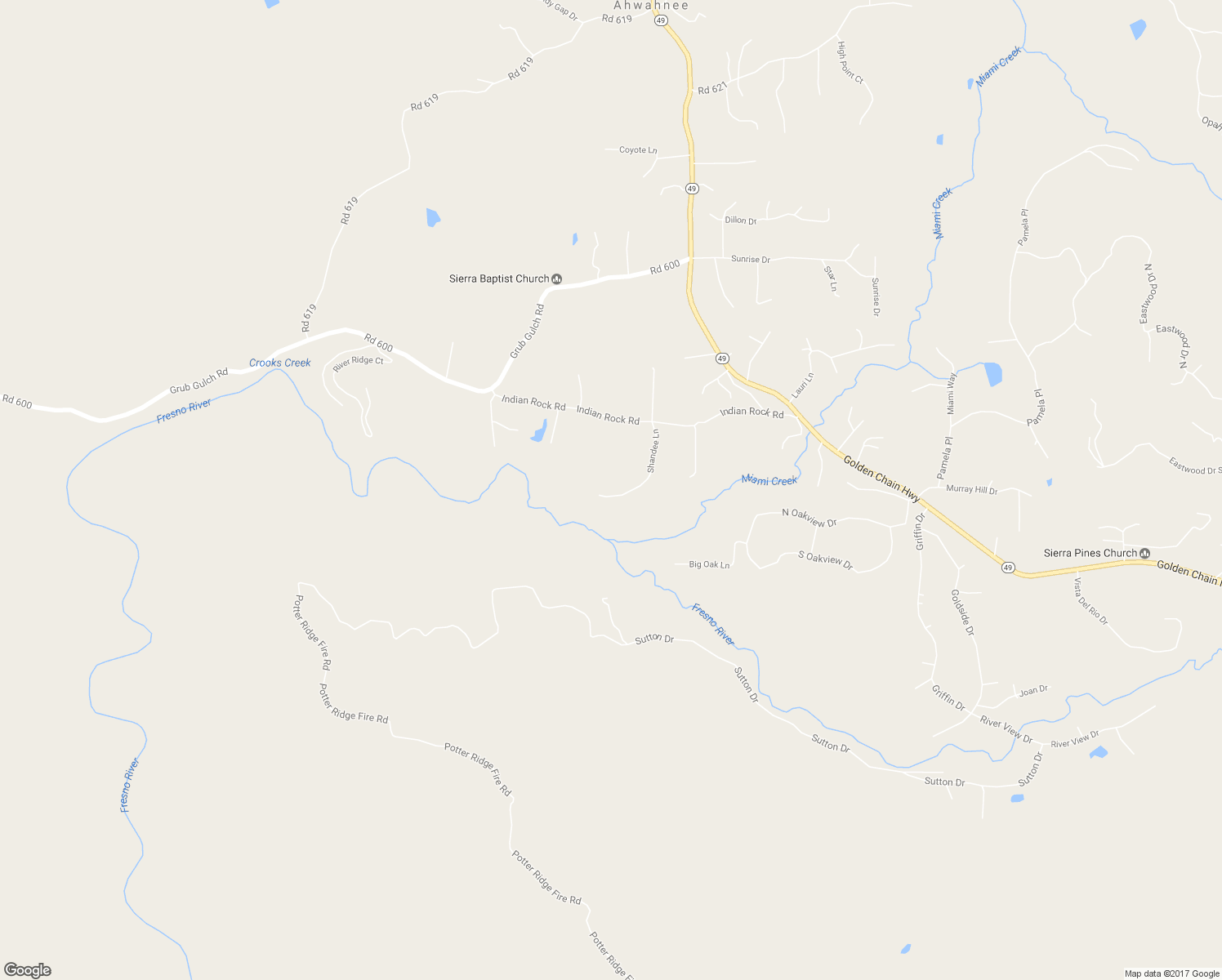 map of restaurants, bars, coffee shops, grocery stores, and more near 41028 Shandee Lane in Ahwahnee