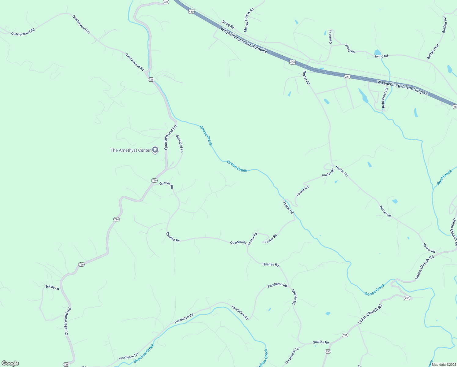 map of restaurants, bars, coffee shops, grocery stores, and more near 100 Goose Creek Terrace in Thaxton