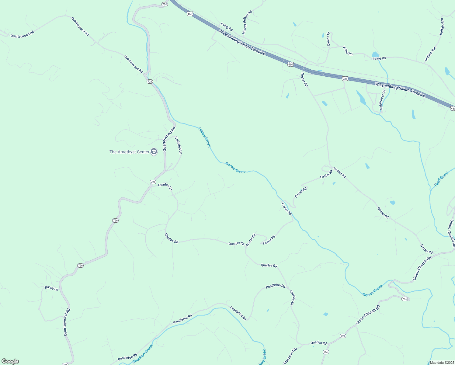 map of restaurants, bars, coffee shops, grocery stores, and more near 100 Goose Creek Terrace in Thaxton