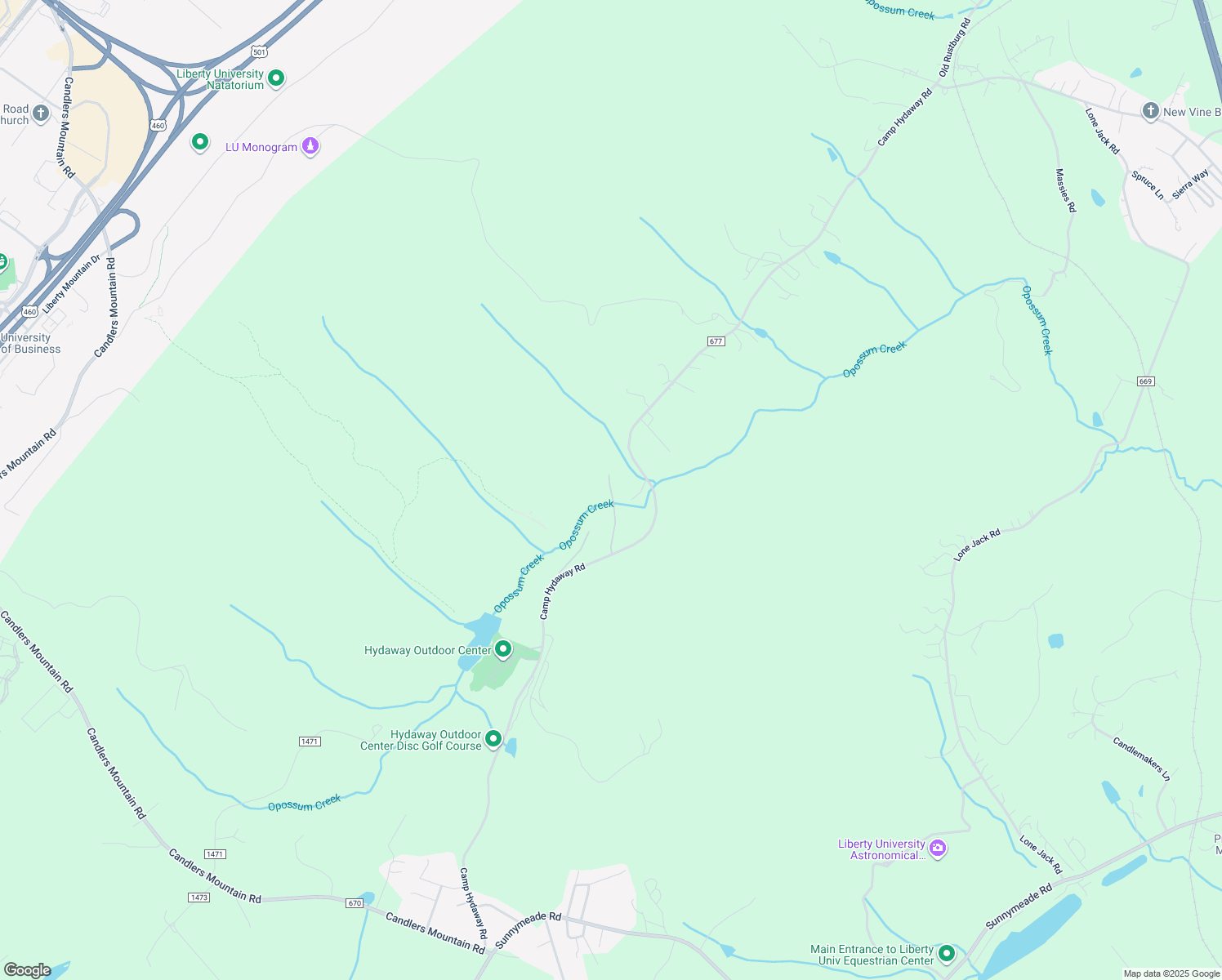 map of restaurants, bars, coffee shops, grocery stores, and more near Quiet Hills Drive in Lynchburg