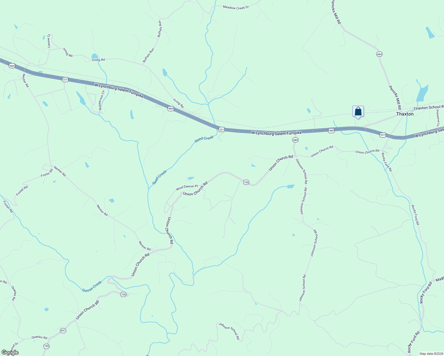 map of restaurants, bars, coffee shops, grocery stores, and more near 2398 Union Church Road in Thaxton