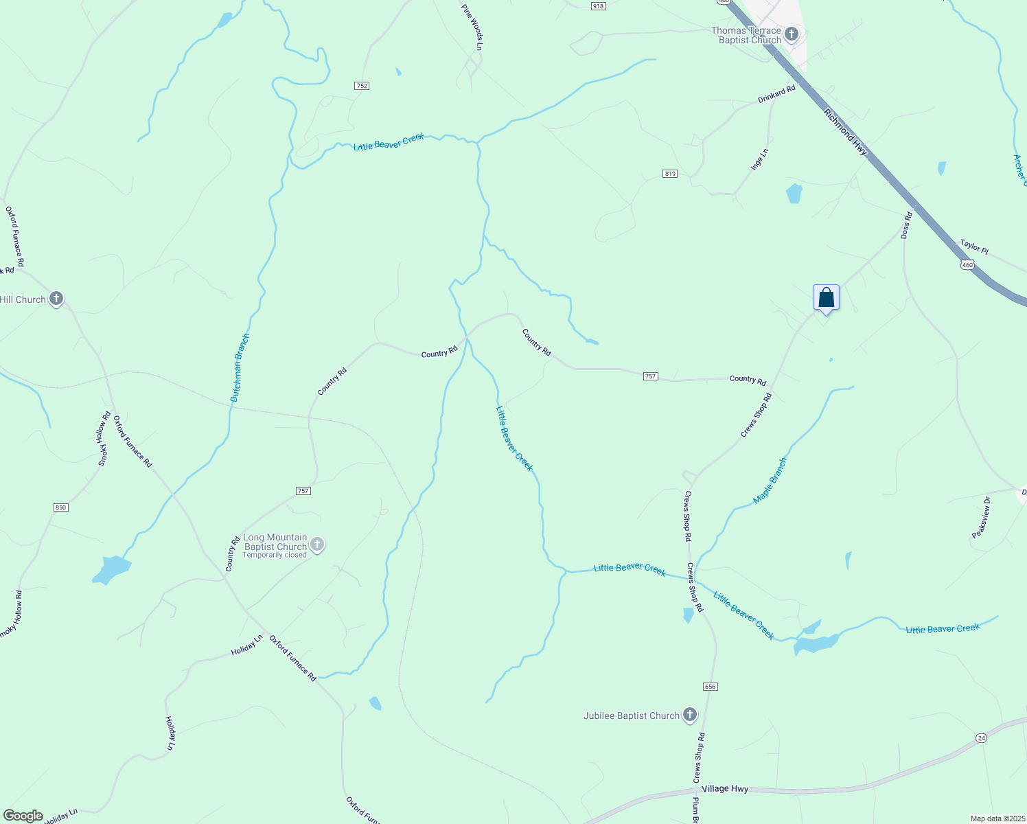 map of restaurants, bars, coffee shops, grocery stores, and more near 1737 Country Road in Lynchburg