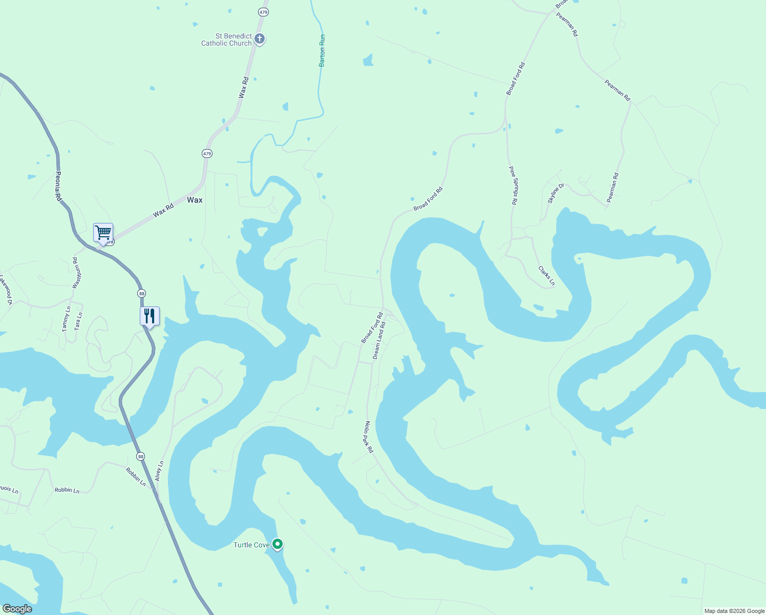 map of restaurants, bars, coffee shops, grocery stores, and more near 542 Harrel Lane in Clarkson