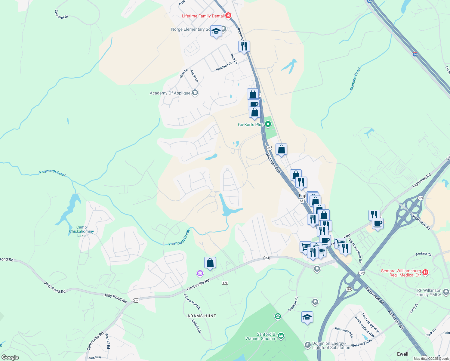 map of restaurants, bars, coffee shops, grocery stores, and more near 4423 Wadsworth Street in Williamsburg