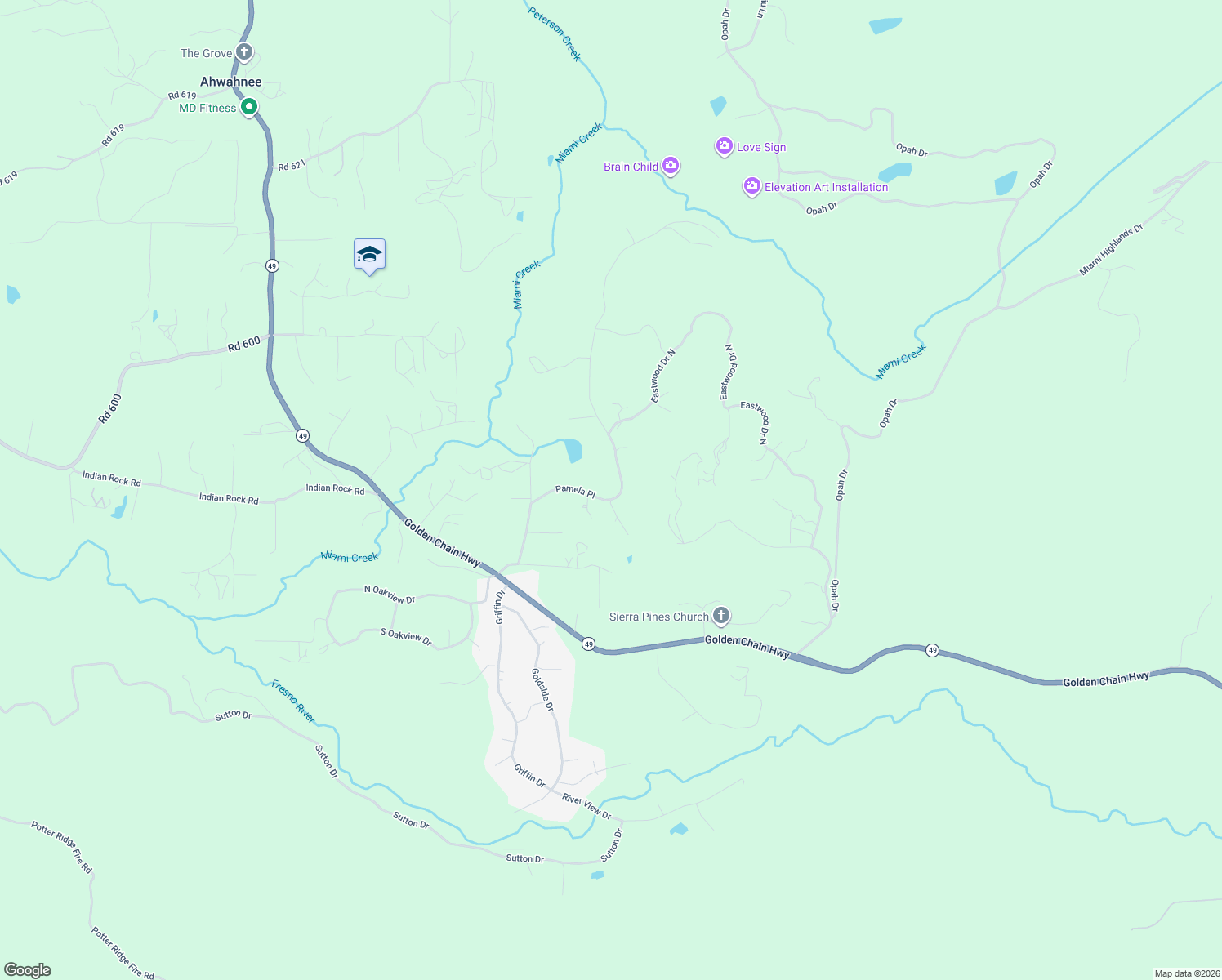 map of restaurants, bars, coffee shops, grocery stores, and more near 41250 Pamela Place in Oakhurst